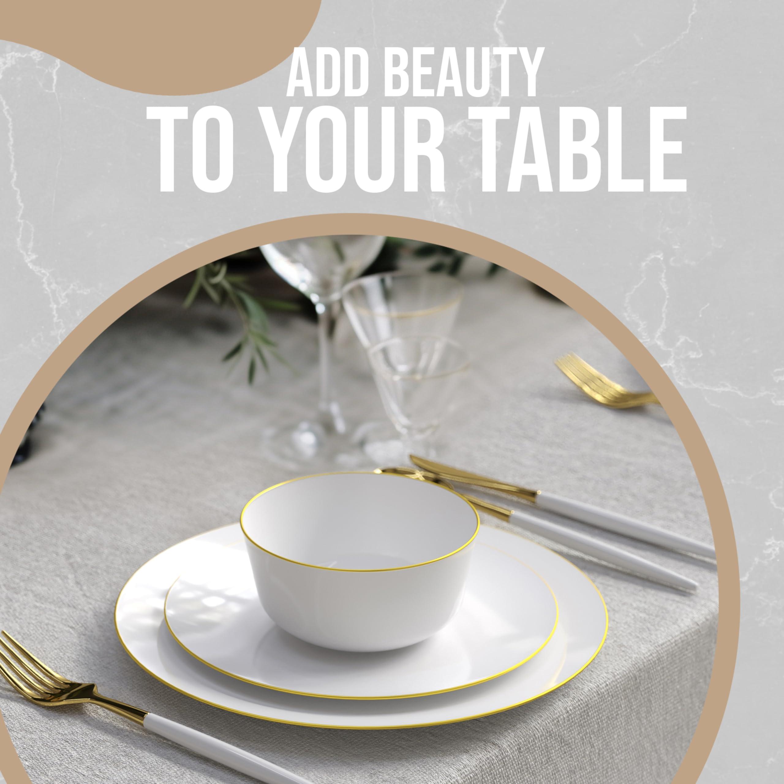 Trendables White With Gold Rim Plastic Bowls Disposable - 16 Oz Plastic Bowl 30 Count - Disposable Soup Bowls - Large Plastic Bowls - Heavy Duty Cereal Bowl - Plastic Serving Bowls For Weddings And Parties