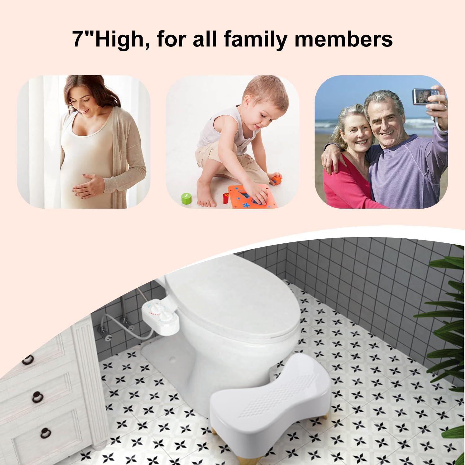 GLIGAM Toilet Stool,Gligam Poop Stool for Bathroom,Bearing 550 lbs Weight,Toilet Step Stool, Potty Stool for Adults and Kids,Non-Slip Simple Design,7" Tall (White/Bamboo Color)