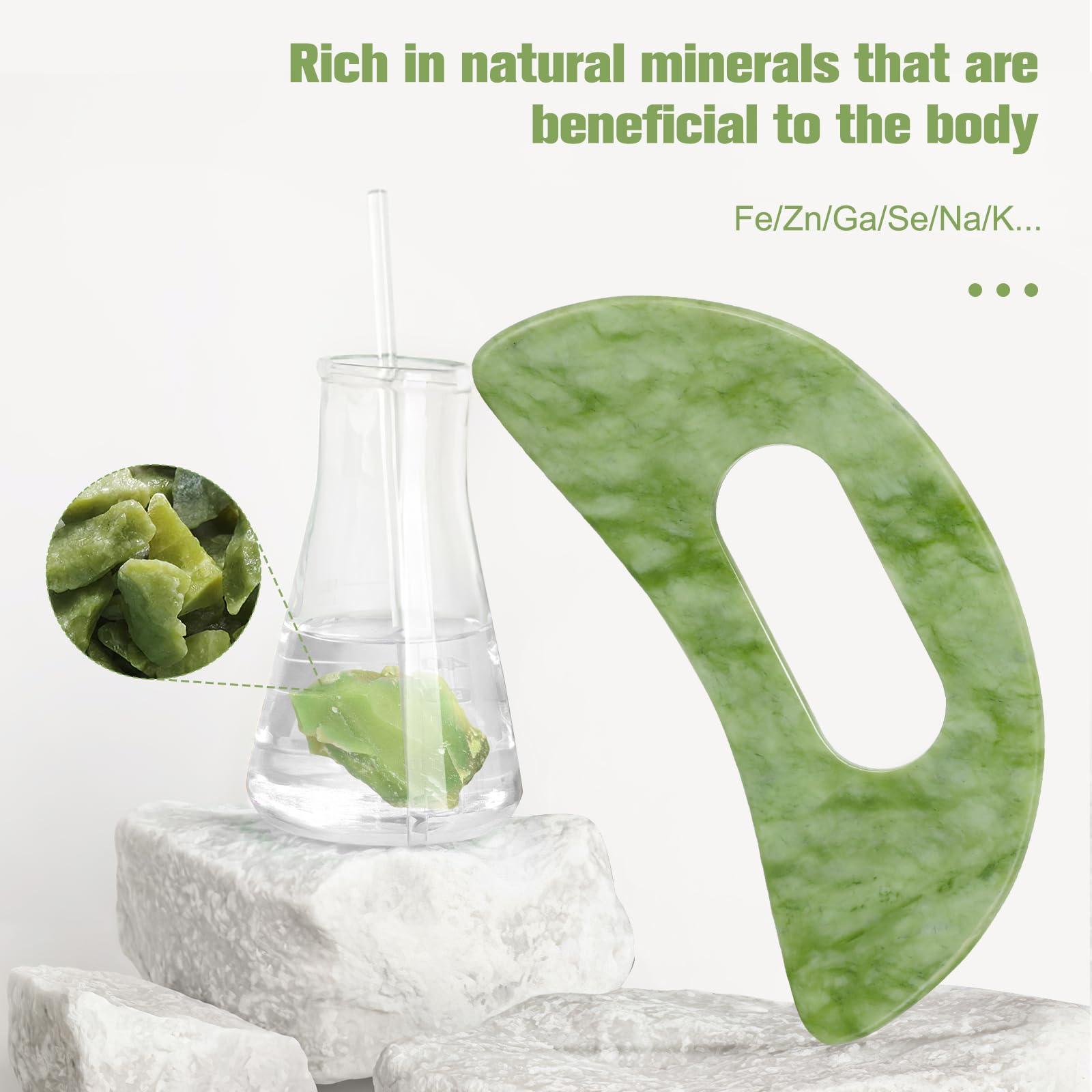 airogym Jade Stone Gua Sha Massage Tool Set Larger Guasha Board with Handle, Muscle Scraping Massage Tools, Guasha Scraping Scalp Comb, Acupuncture Tools for Back Neck, Head, Relaxation Lymphatic Drainage