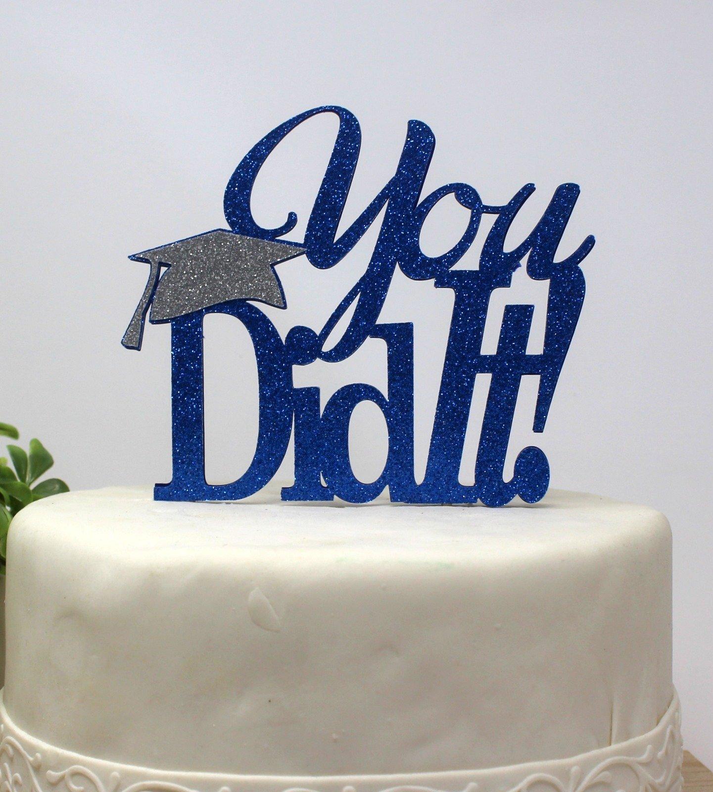 All About Details All About Details You Did It! Cake Topper, 1pc, graduation cake topper (Blue & Silver)