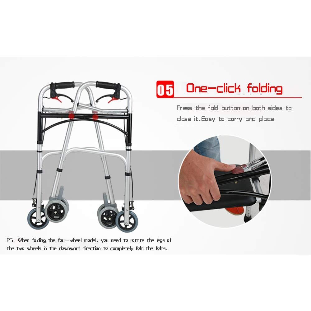 Bseack Bseack Rollator Walker Folding Travel Walker for Seniorswith Wheels Compact Walker Adjustable Hight with Handbrake Aluminum Walking Frame (Color : Standard)