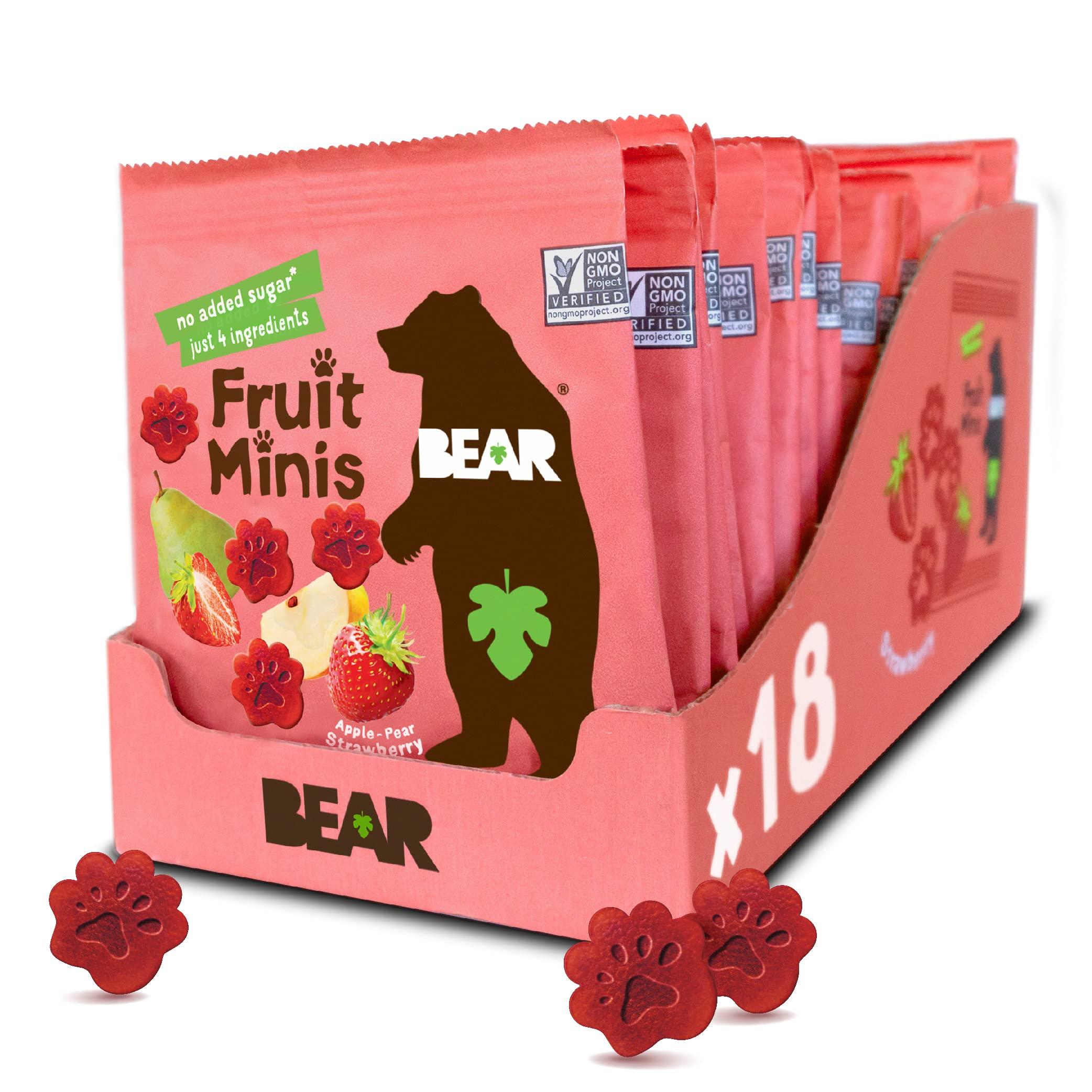 BEAR BEAR Real Fruit Snack Minis, Strawberry – (Pack of 18) – Bite Sized Snacks for Kids, Gluten Free, Vegan, Non GMO, 0.7 Oz