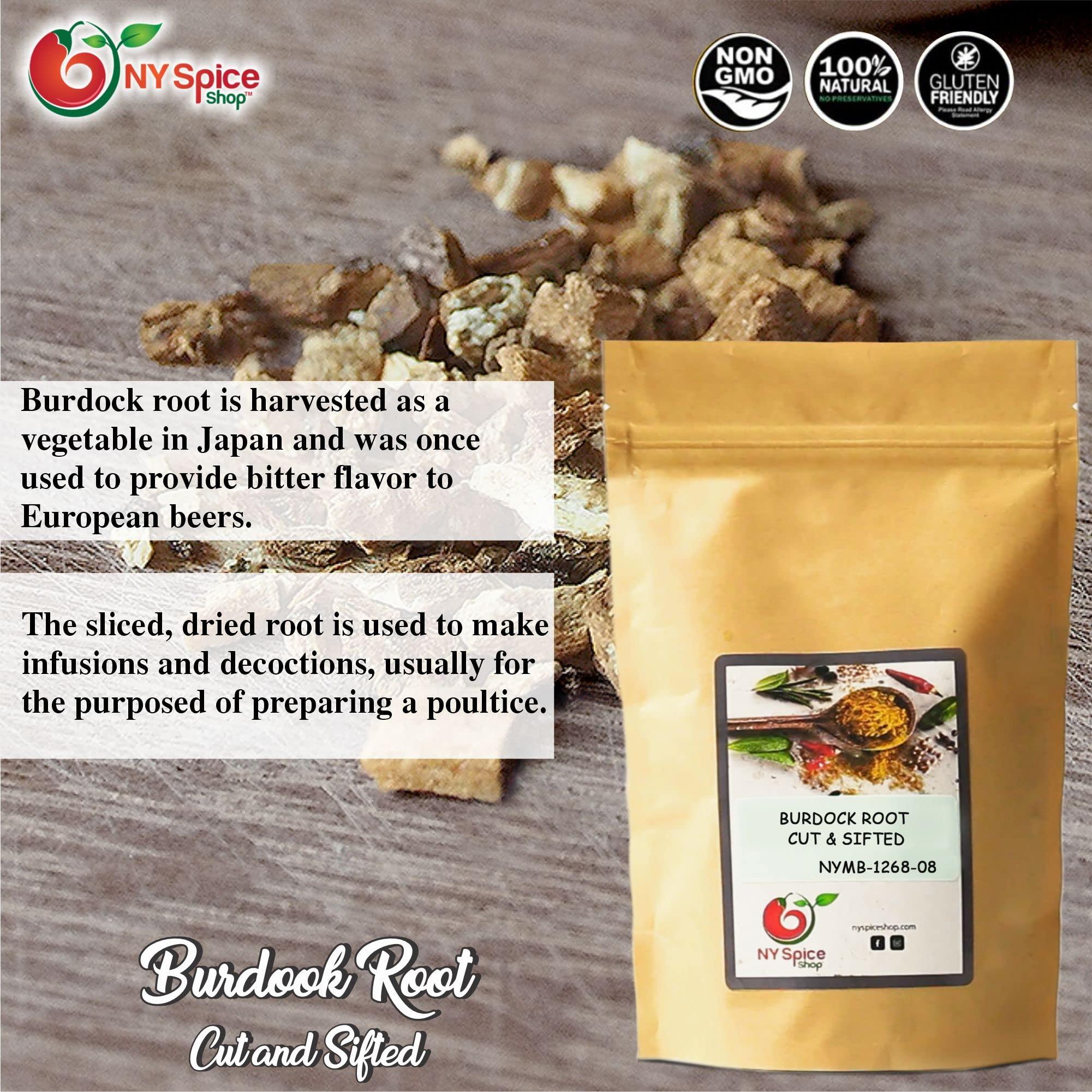 NY SPICE SHOP NY Spice Shop Dried Burdock Root Cut & Sifted - 8 Ounce Fresh Burdock Root for Burdock Root Herbal Tea - Burdock Root Extract - Herbal Burdock Root Herb - Burdock Roots - Arctium Lappa L. Roots