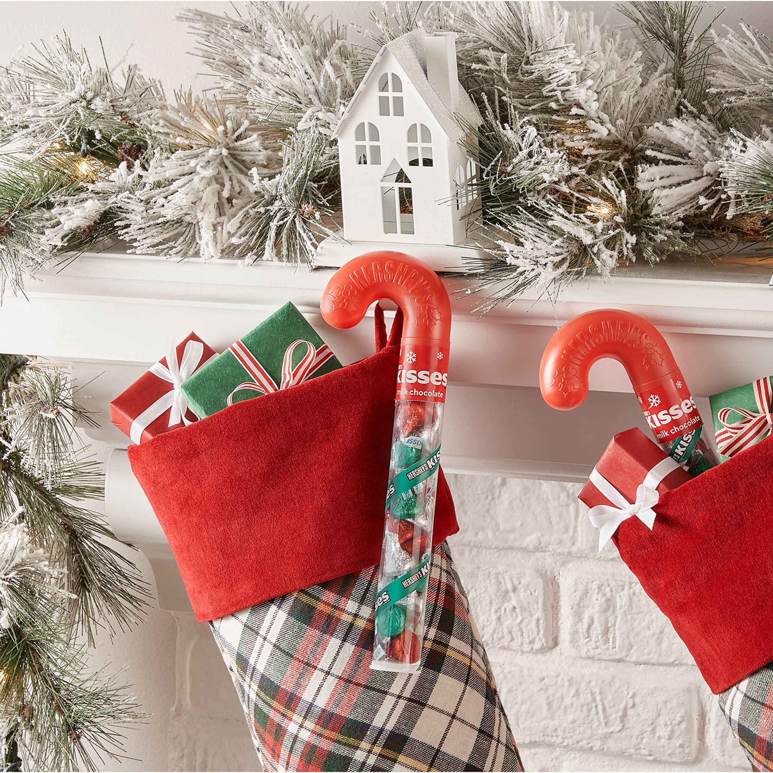 HERSHEY\'S HERSHEY\'S KISSES Milk Chocolate, Christmas Candy Plastic Cane, 2.24 oz