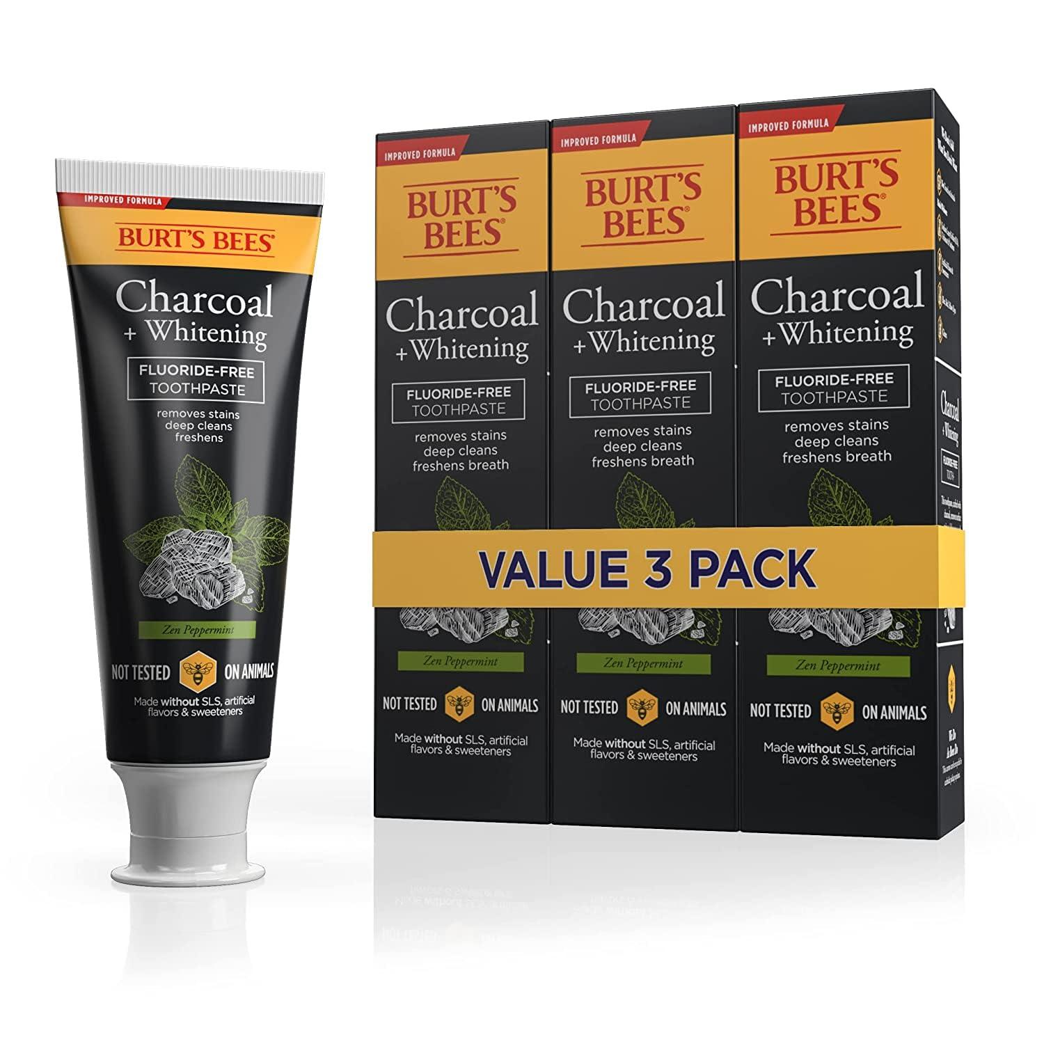 Burt's Bees Burt\'s Bees Toothpaste, Natural Flavor, Charcoal Fluoride-Free Toothpaste, Zen Peppermint, 4.7 oz, Pack of 3