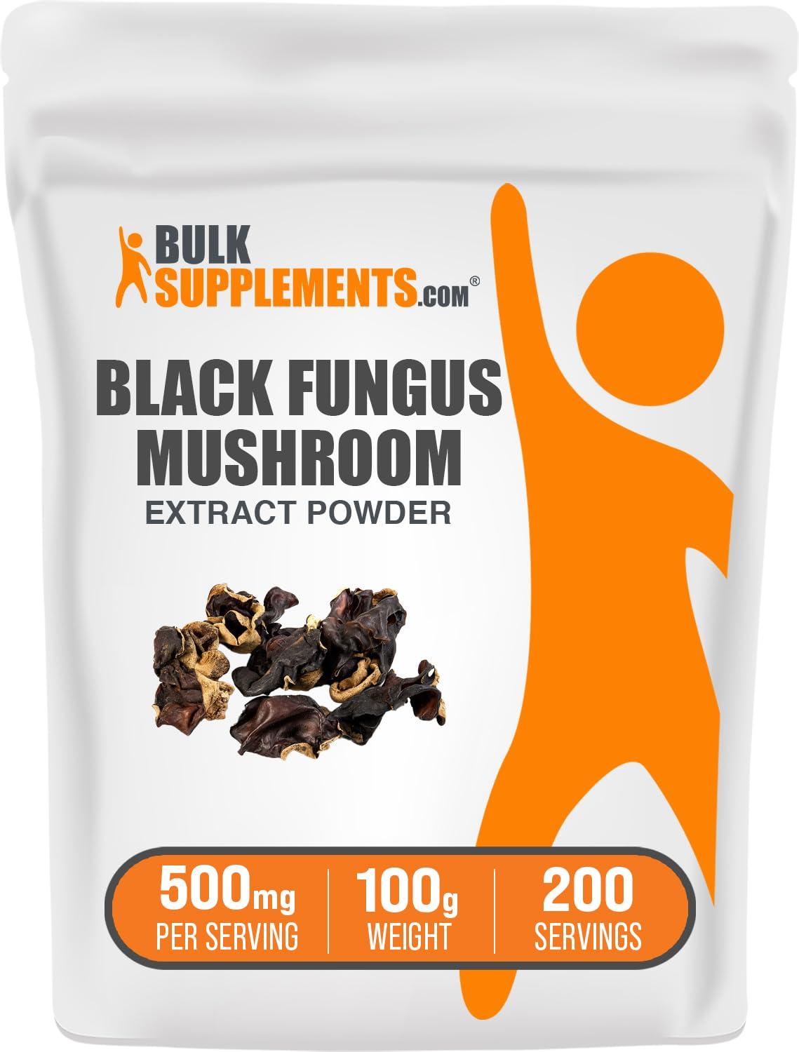 BulkSupplements BulkSupplements.com Black Fungus Mushroom Extract Powder - Mushroom Supplement, Wood Ear Muhsrooms Powder - Gluten Free, 500mg per Serving, 100g (3.5 oz) (Pack of 1)