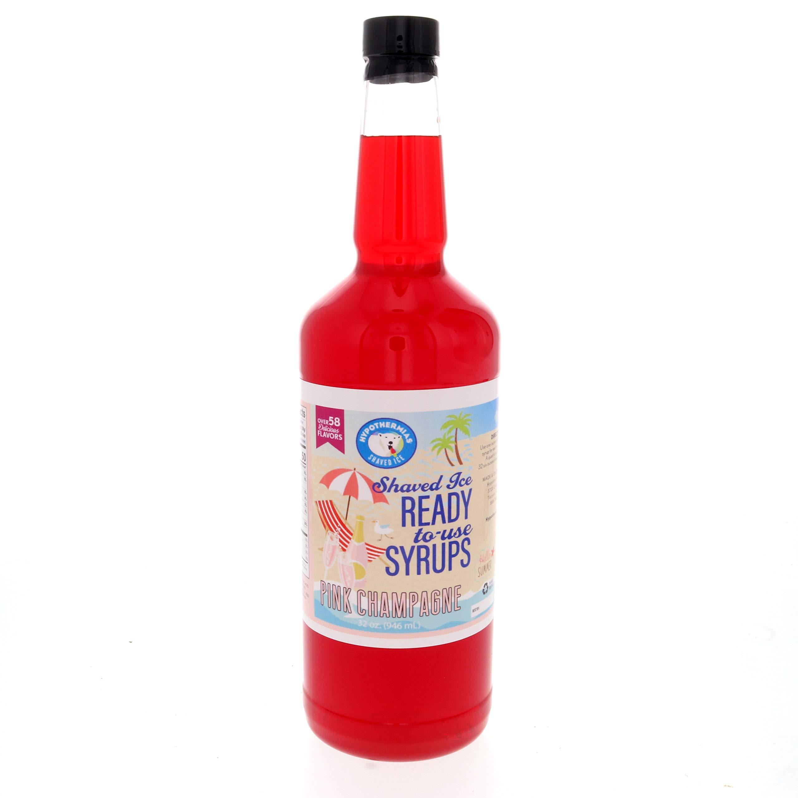 Hypothermias Hypothermias Shaved Ice & Snow Cone Syrup - BPA-Free Plastic Bottle Quart (32 Fl. Oz) - Pink Champagne - Non-GMO 100% Pure Cane Sugar, Ready to Use