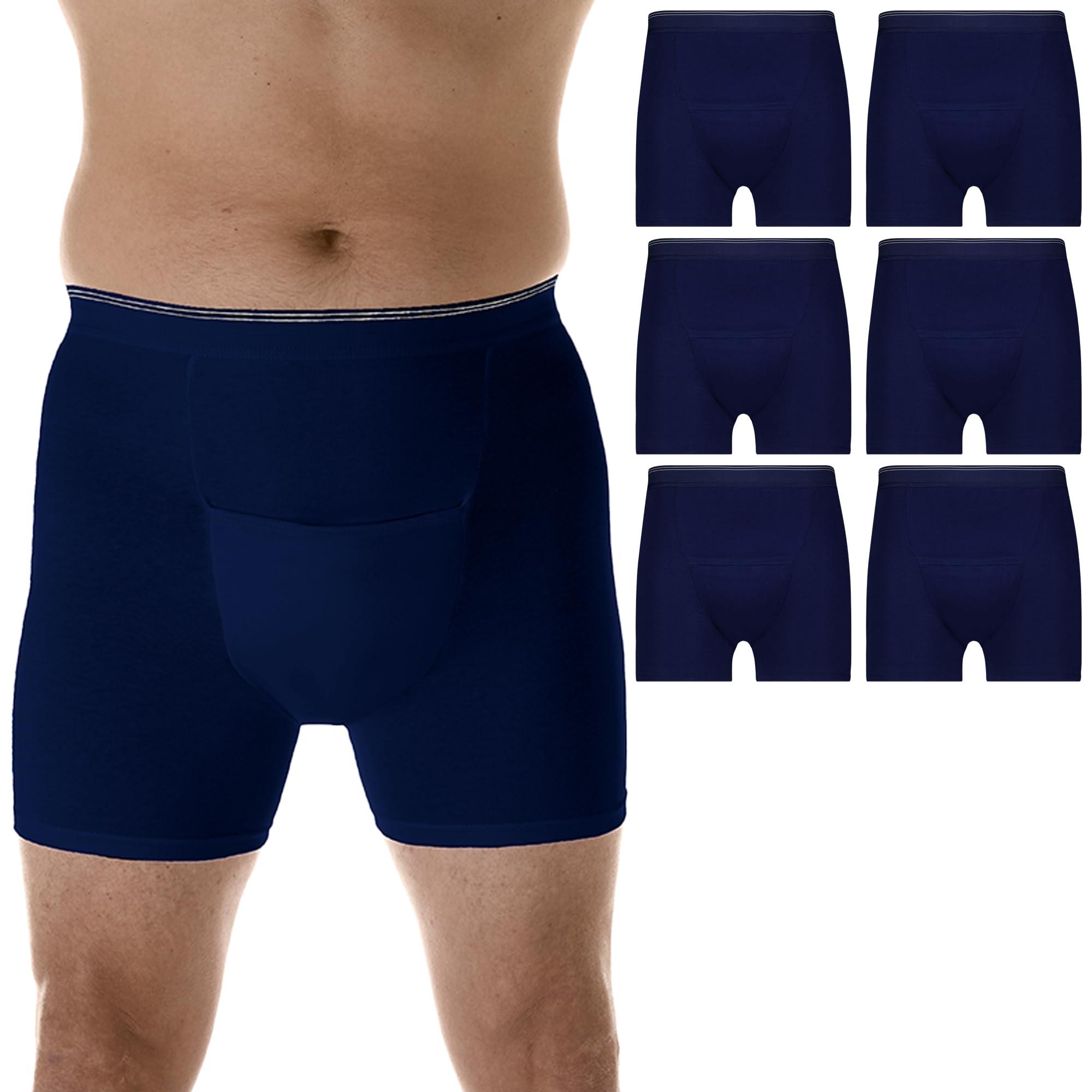 Wearever Wearever Mens Incontinence H-Fly Boxer Briefs for Bladder Control with Maximum Absorbency - Reusable & Washable Leak Proof Underwear for Men (Pack of 6) (Navy) (Large) (Waist 38-40")