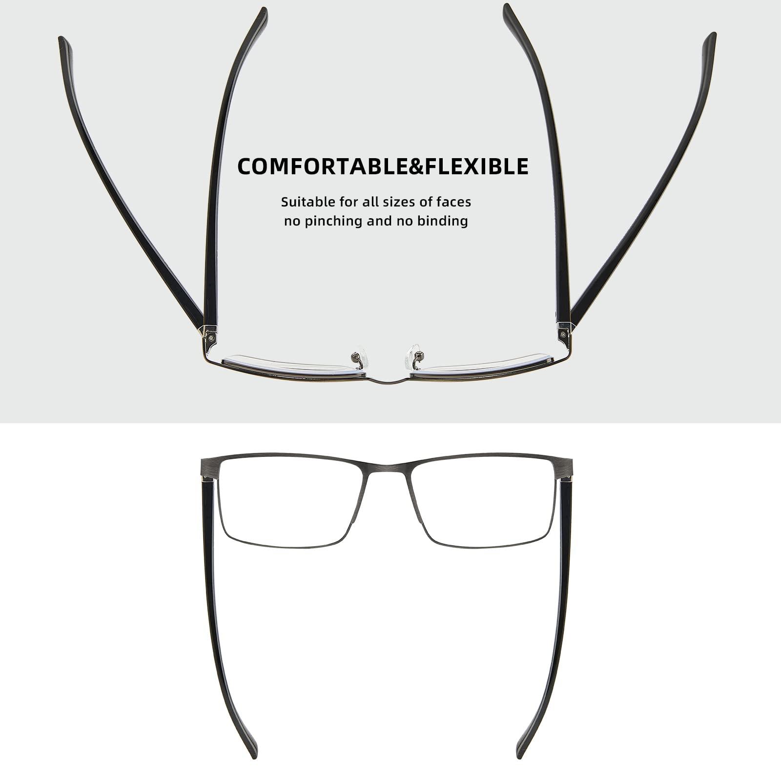 LKEYE Bifocal Reading Glasses for Men Blue Light Blocking Computer Readers Lightweight Metal Frame Eyewear Spring Hinge 2PACK 1.25