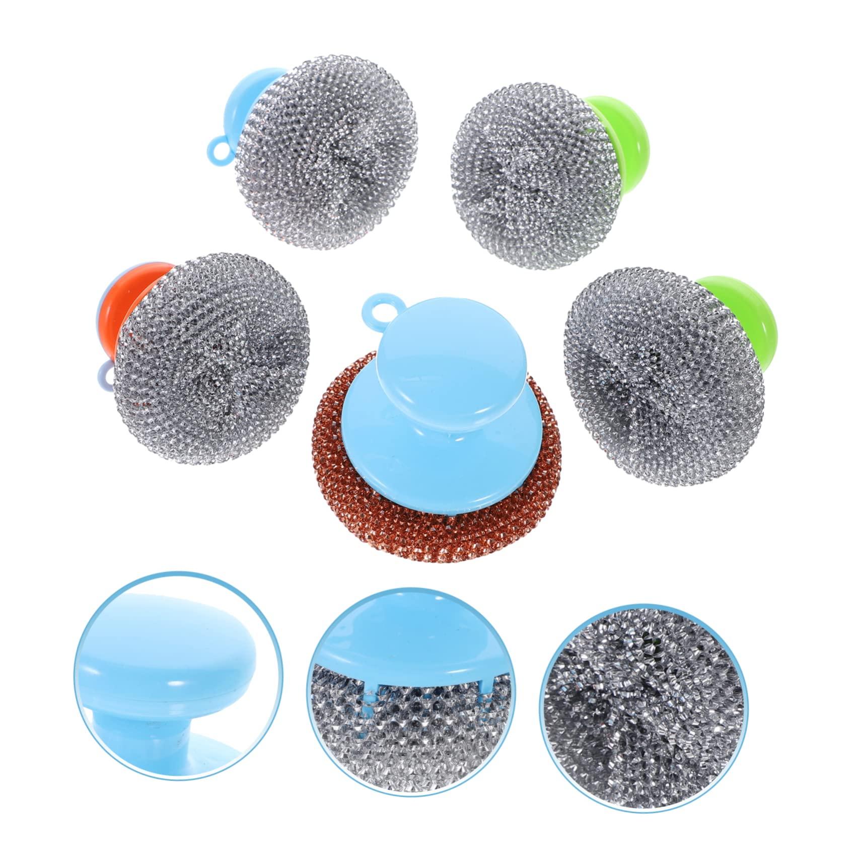Healeved 10 Sets Wire Brush Handle Pot Cleaning Ball Pot Scrubber Grill Stone Cleaning Block Metal Scrubber Pan Scrubber Pot Cleaning Brush Home Pot Washing Tool Stainless Steel Scrubber