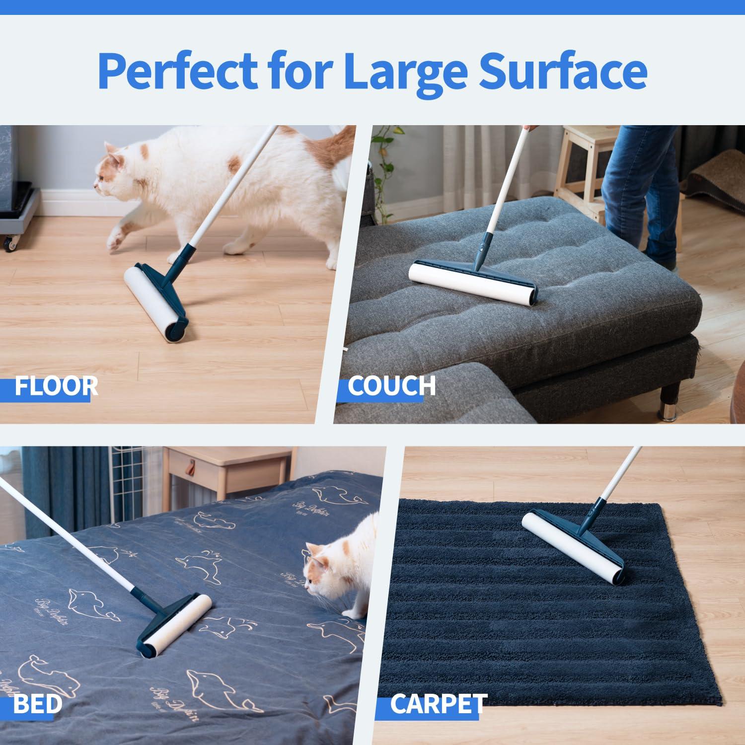 cuddo Extra Large Lint Roller, 14-Inch Ultra-Wide Lint Rollers for pet Hair Extra Sticky, 48 inches Long Pet Hair Removal Tool No Waist Bending, 300 Lint Roller Refills Sheets, Extra Sticky Lint Remover