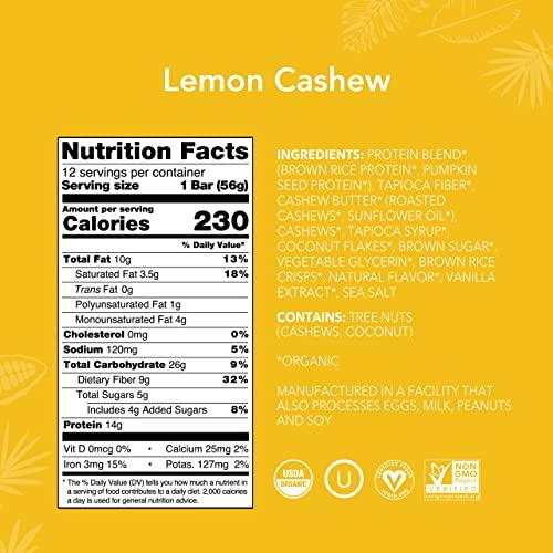 ALOHA ALOHA Organic Plant Based Protein Bars - Lemon Cashew - 12-Count - Vegan, Low Sugar, Gluten-Free, Paleo, Low Carb, Non-GMO, No Stevia & No Erythritol