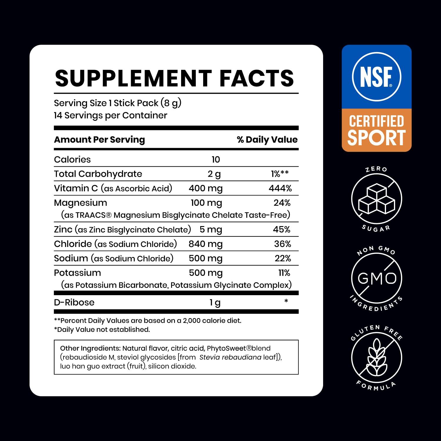 Designs for Sport Designs for Sport Electrolytes Powder Hydration Packets - Zero Sugar Electrolyte Drink Mix for Water - D-Ribose, Zinc + Vitamin C for Energy & Recovery - NSF Certified, Clementine Flavor (14 Packets)