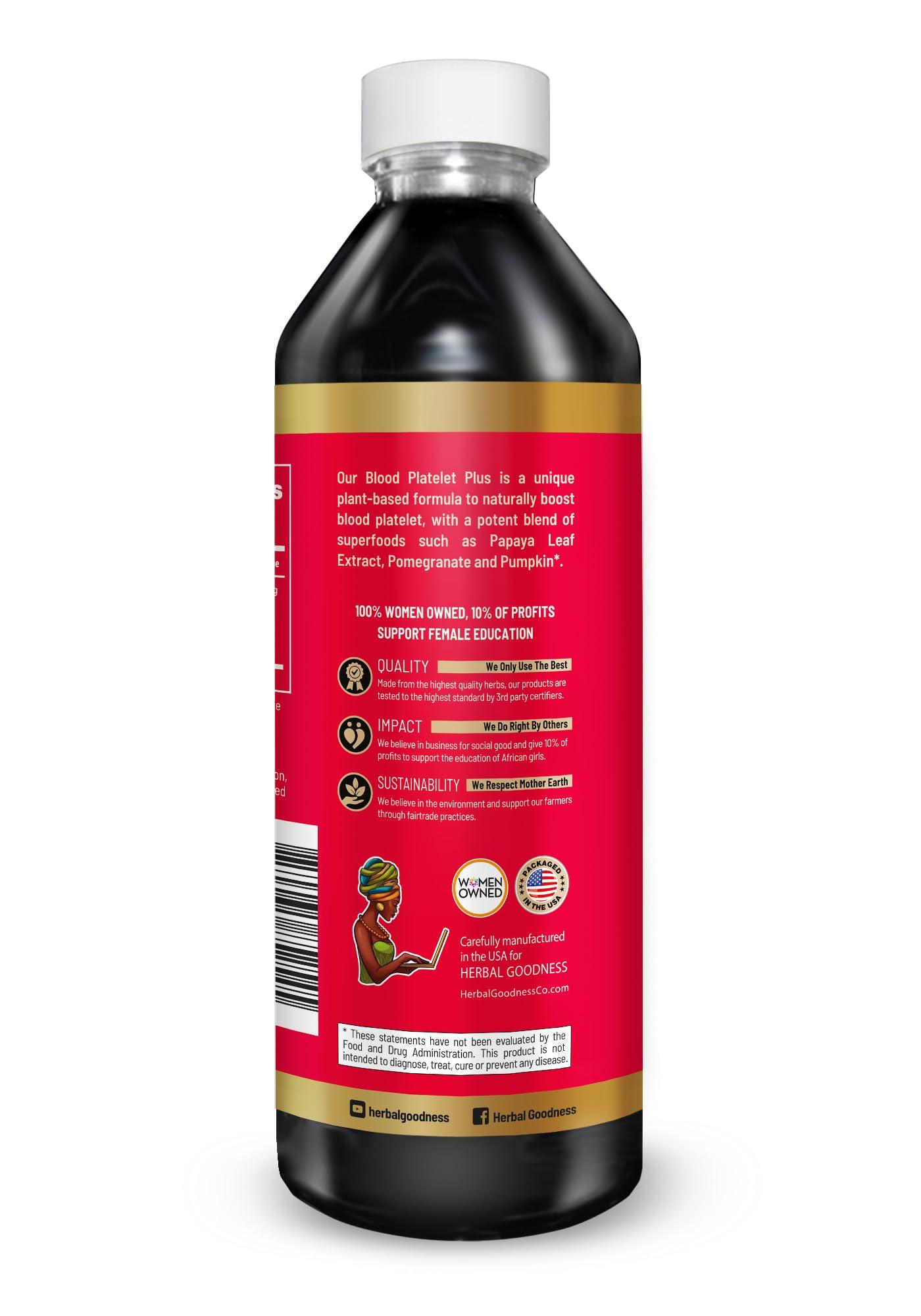 Herbal Goodness Herbal Goodness Papaya Leaf Blood Platelet Liquid Supplement 12oz - 20x Strength - Iron, Blood Platelet, Bone Marrow, Immune Support - Blood Cleanse Formula - Made in USA