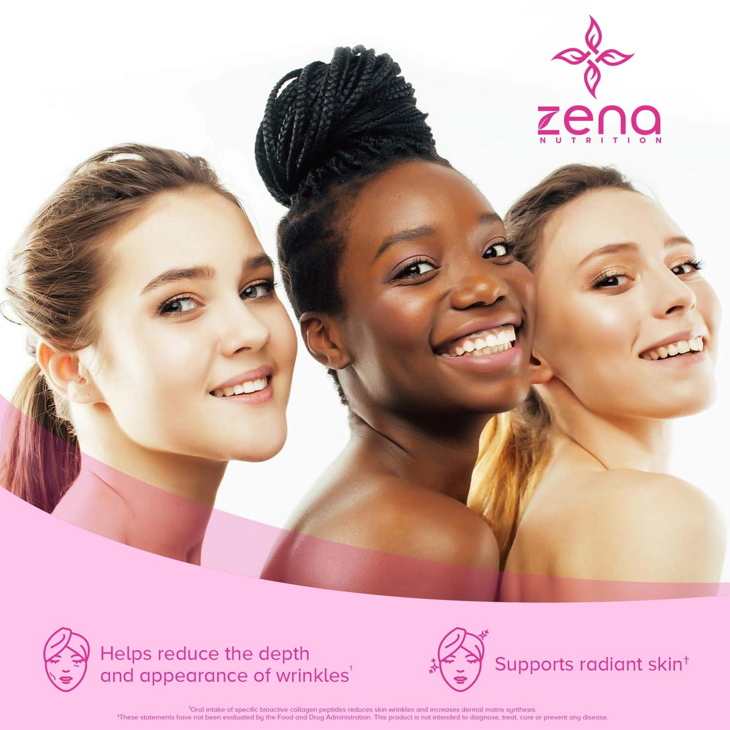 Zena Fit Nutrition Zena Liquid Collagen + Biotin: 2500mg Collagen, 5000mcg Biotin, Verisol Formula | Hair, Skin, Nail & Joint Support | Non-GMO, Mixed Berry Flavor | 90 Servings