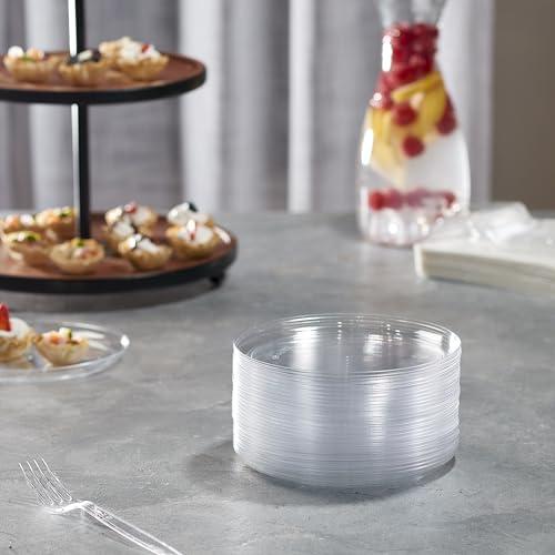 PLASTICPRO PLASTICPRO Plastic Party Plates Edge Collection Premium heavyweight Elegant Disposable Tableware Dishes (Clear, 6.3\'\' INCH PLATES)