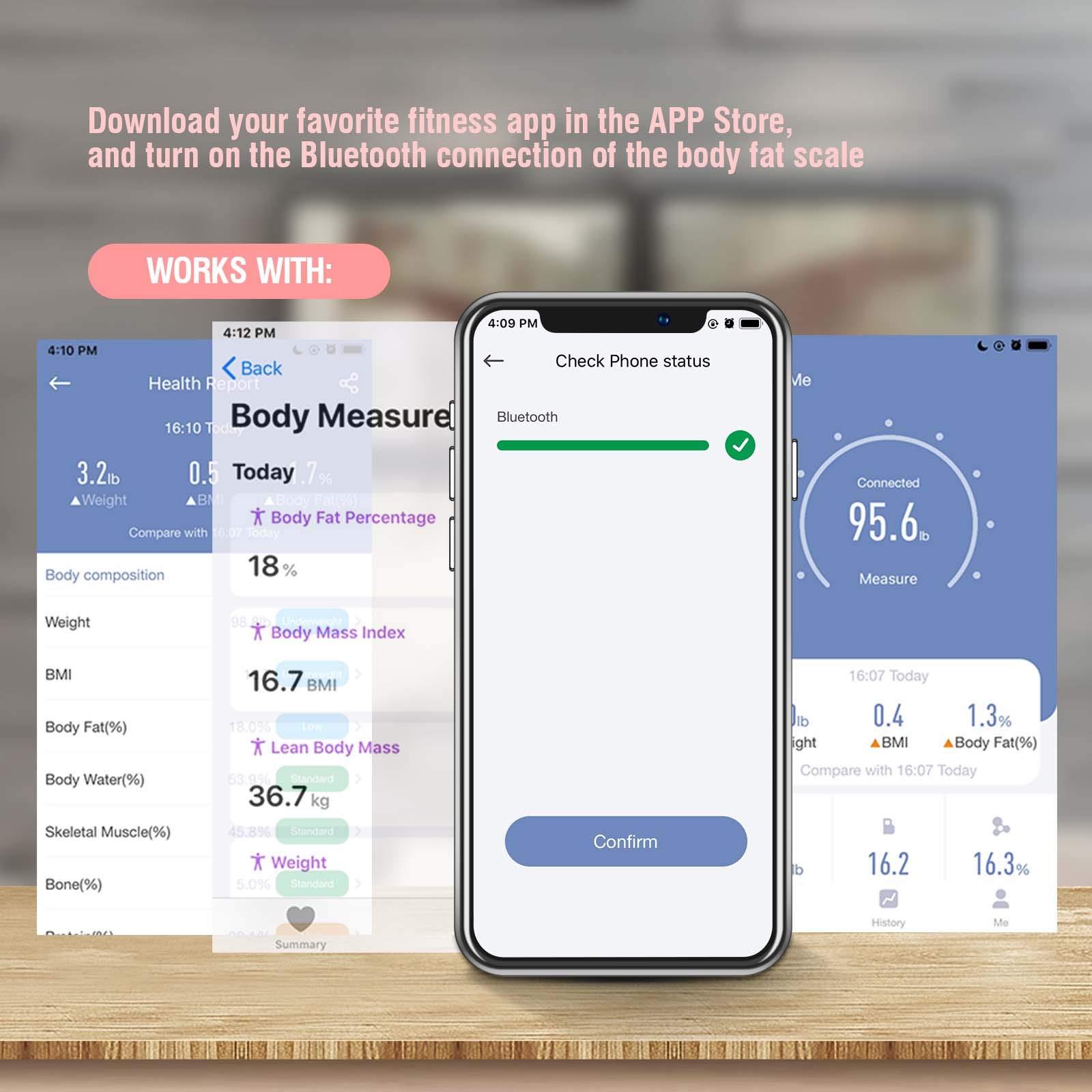 AGM himaly Body Fat Scale, Smart BMI Scale Digital Bathroom Wireless Weight Scale, Body Monitor Health Composition Analyzer with Smartphone App sync with Bluetooth-Compatible, 400 lbs - Pink