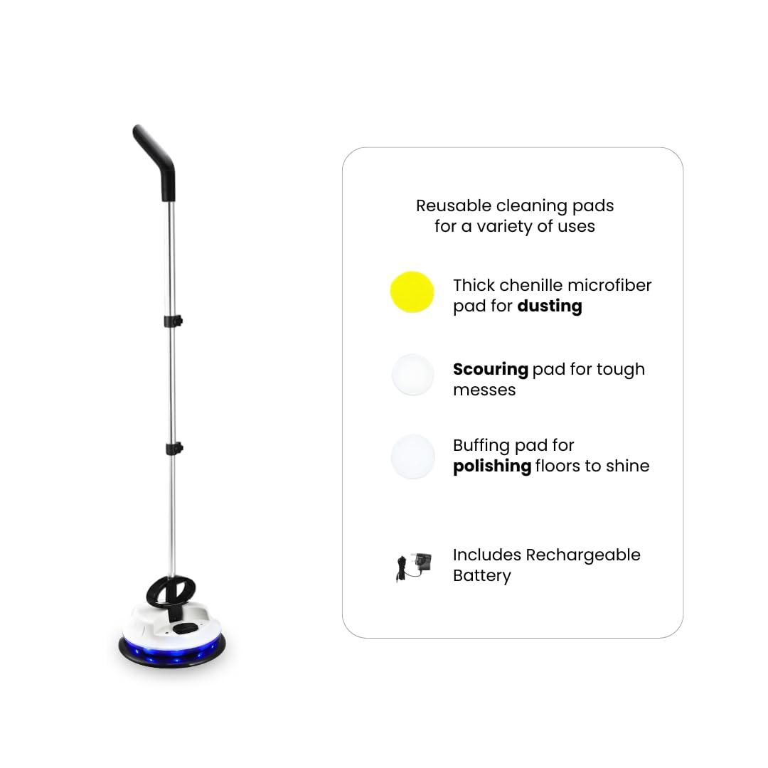 Ewbank Electric Spin Mop, Duster, and Polisher, LED Lights, Ewbank Nifftee Floor and Surface Cleaner, 37 inches, White, 2 lb.