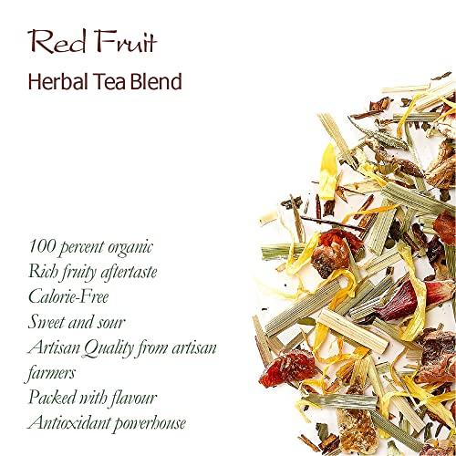 Valley of Tea Red Berry Organic Fruit Tea - Fruit Tea Tisane - Fruity Herbal Infusion - Red Berries Tea Red Berry Tea Red Fruits Tea 200g
