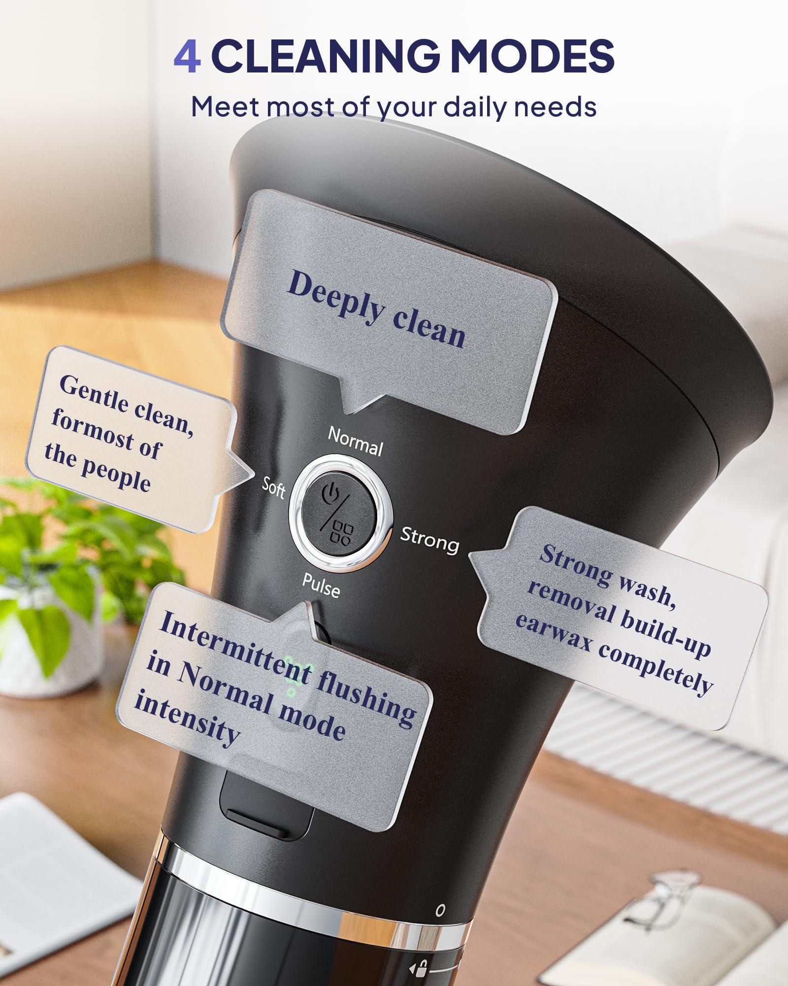 KAUGIC KAUGIC Upgraded Ear Wax Removal with One-Piece Waste Tank, Safe Ear Cleaner with Water Temperature Sensor, FSA HSA Store Eligible Effective Ear Irrigation Kit & USB-C Cable, IPX7, Black