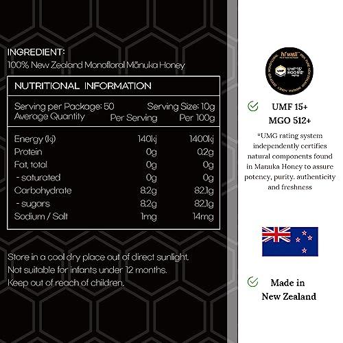 HI WELL PURE & NATURAL NEW ZEALAND Hi Well Premium Manuka Honey Certified Monofloral UMF 15+ MGO 515+ 250g