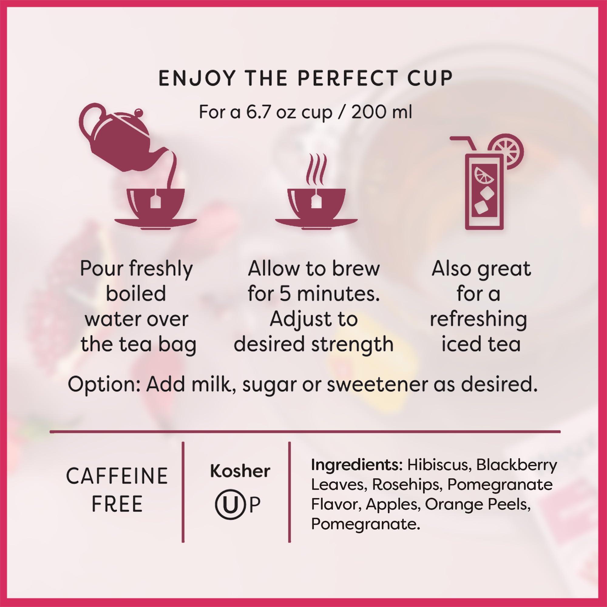 Wissotzky Wissotzky Pomegranate Herbal Tea (3 Pack - 60 Tea Bags) | Antioxidant Rich | Caffeine Free Tea