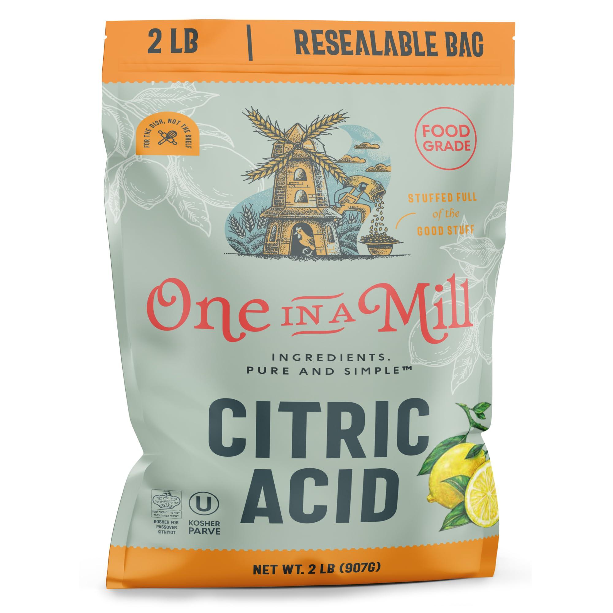 One In A Mill ONE IN A MILL Citric Acid Powder 2LB | Food Grade for Cooking, Baking, Canning, and Cheese Making | All-Natural Preservative & Flavor Enhancer | DIY Skincare, Bath Bombs, Water Softening, and Cleaning