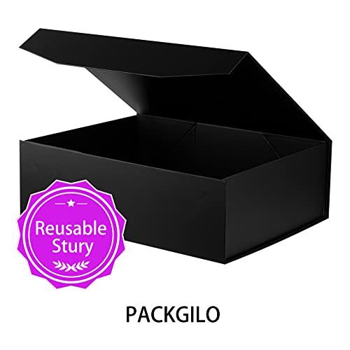 PACKGILO PACKGILO 1 Pcs Matte Black Extra Large Gift Box with Lid, 16.5x13x5.3 Inches, Hard Magnetic Giant Gift Boxes for Presents Clothes Robe Wedding Dress Sweater,Reusable Foldable Bridesmaid Proposal Box