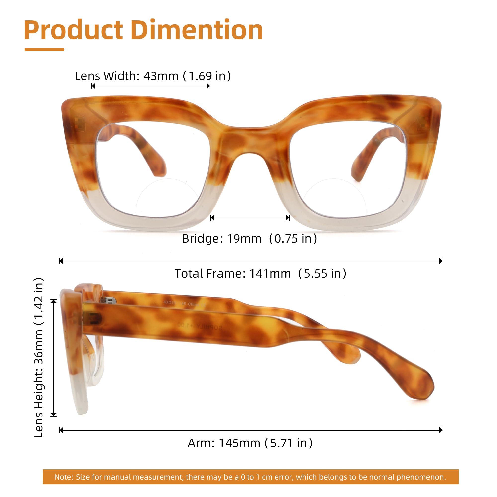 SOPHILY SOPHILY 3 Pack Bifocal Reading Glasses for Women Men, Clear Top Bi-focal Womens Readers Trendy Thick Frame +2.5