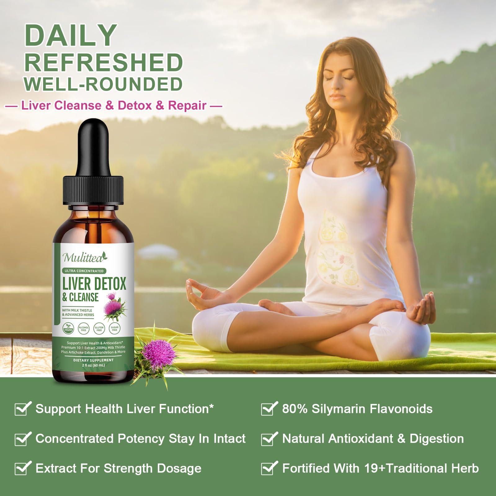 Mulittea (2 Pack) Liver Health Liquid Drops -Support Liver Cleanse Detox & Repair with Artichoke Milk Thistle Silymarin Extract, Dandelion,Turmeric, Berberine to Renew w/21 Potent Herb-Nutrients-