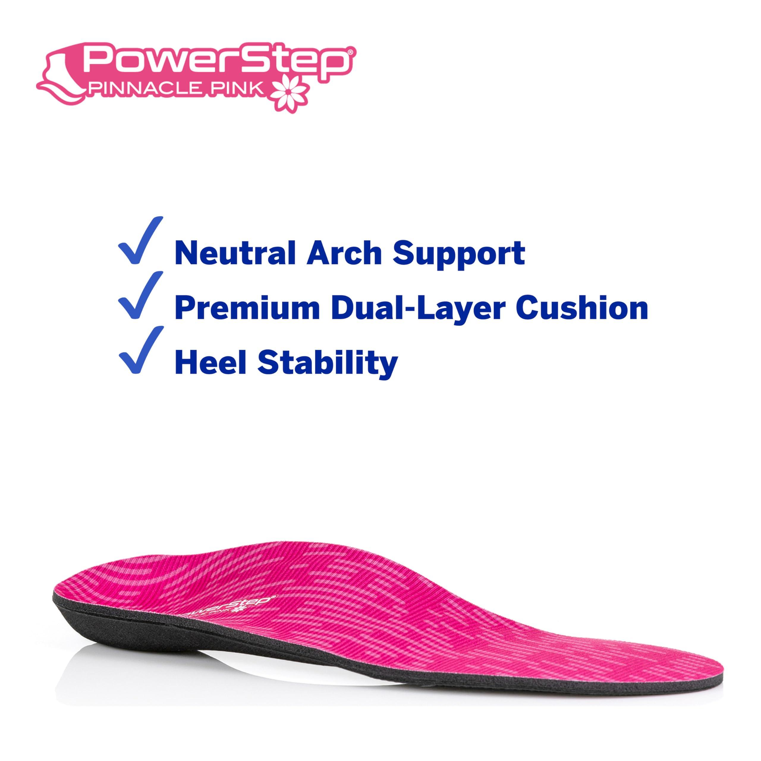 Powerstep PowerStep Pinnacle Pink Orthotics for Women - Arch Support Inserts for Pain Relief & Plantar Fasciitis - Firm + Flexible for Increased Comfort, Stability and Control from Pronation (W 7-7.5, M 5-5.5)