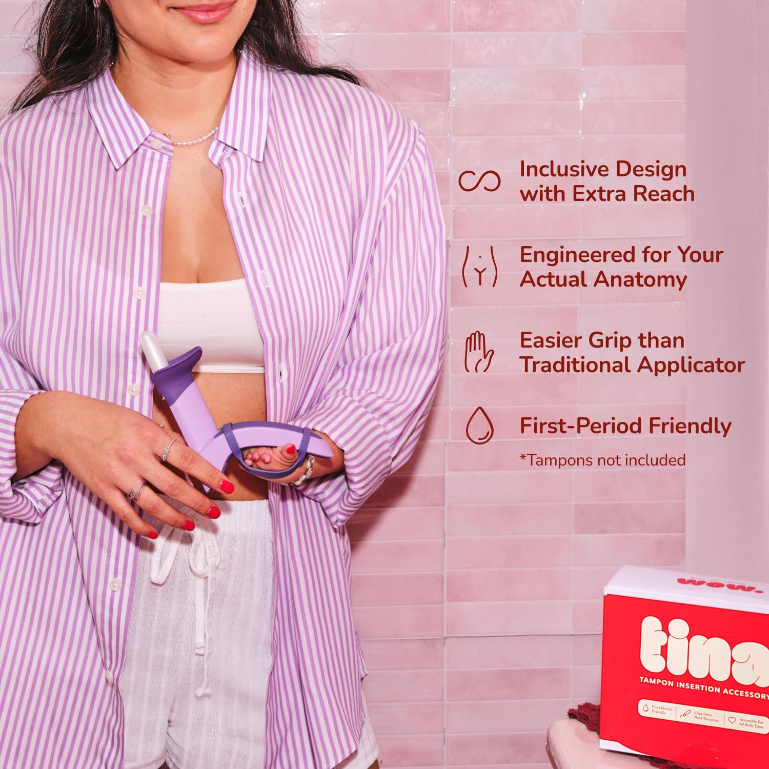 TINA TINA | Tampon Insertion Aid | Makes Tampon Insertion Easy & Comfortable | Applicator Extender for Extra Reach | Insertion Tool for Extra Grip, Limited Mobility | Great for Teens, First-Time Tampon Use