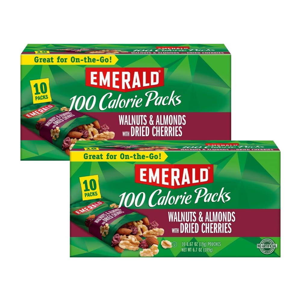 Emerald Emerald Nuts, Natural Walnuts & Almonds with Dried Cherries, 100 Calorie Pack, 10 Ct, 6.7 Oz (Pack of 2)
