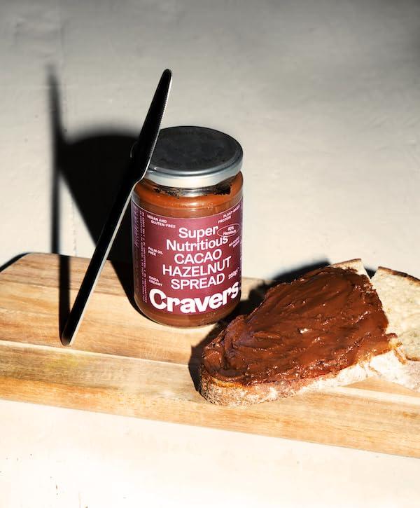 Cravers Cravers Cacao Hazelnut Spread - No Sugar Added, Vegan, Palm Oil Free & Non-GMO, Creamy Chocolate Spread | 12 oz Jar | High Protein, Kosher, Gluten Free