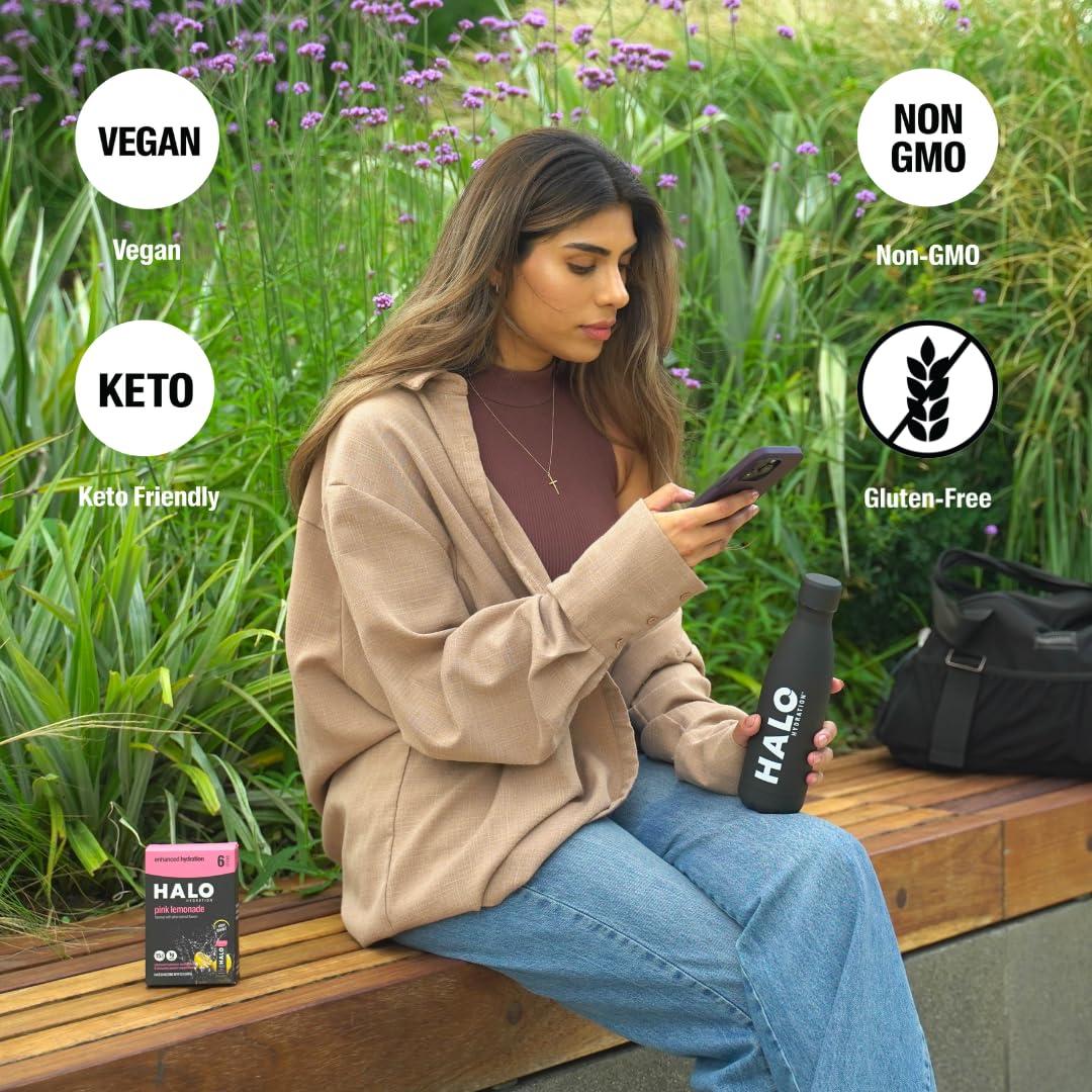 HALO Sport Halo Hydration - Electrolyte Drink Mix | Hydration Powder Packets | Pink Lemonade Flavor for Sports and Cycling | Easy Open Single Serving Stick | 6 Sticks