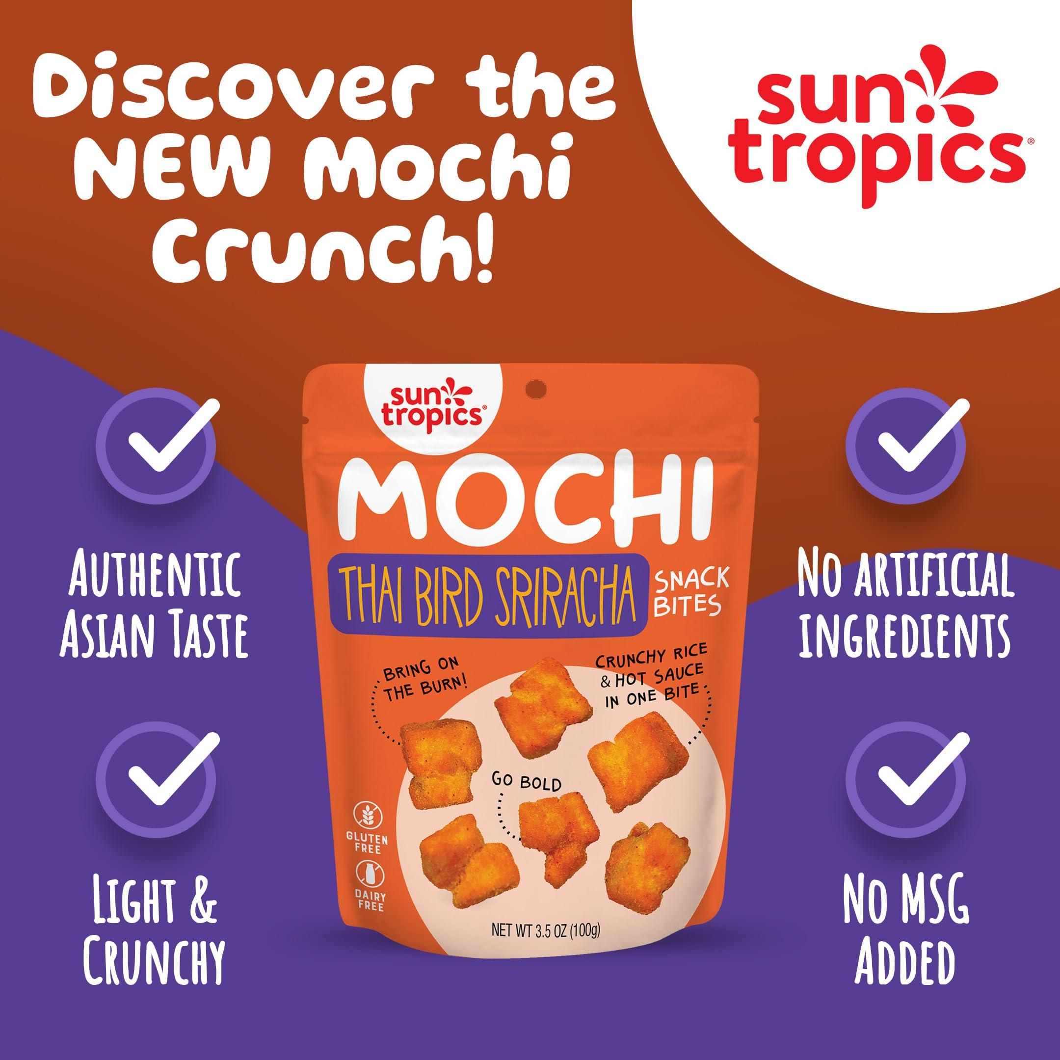Sun Tropics Sun Tropics Mochi Snack Bites, Thai Bird Sriracha Flavor- 3.5 oz (6 Pack)| Crispy Spicy Mochi Bites, Rice Nuggets | Mochi Puff Rice Crackers- Gluten Free & Dairy Free- No MSG Added | Asian Rice Snacks
