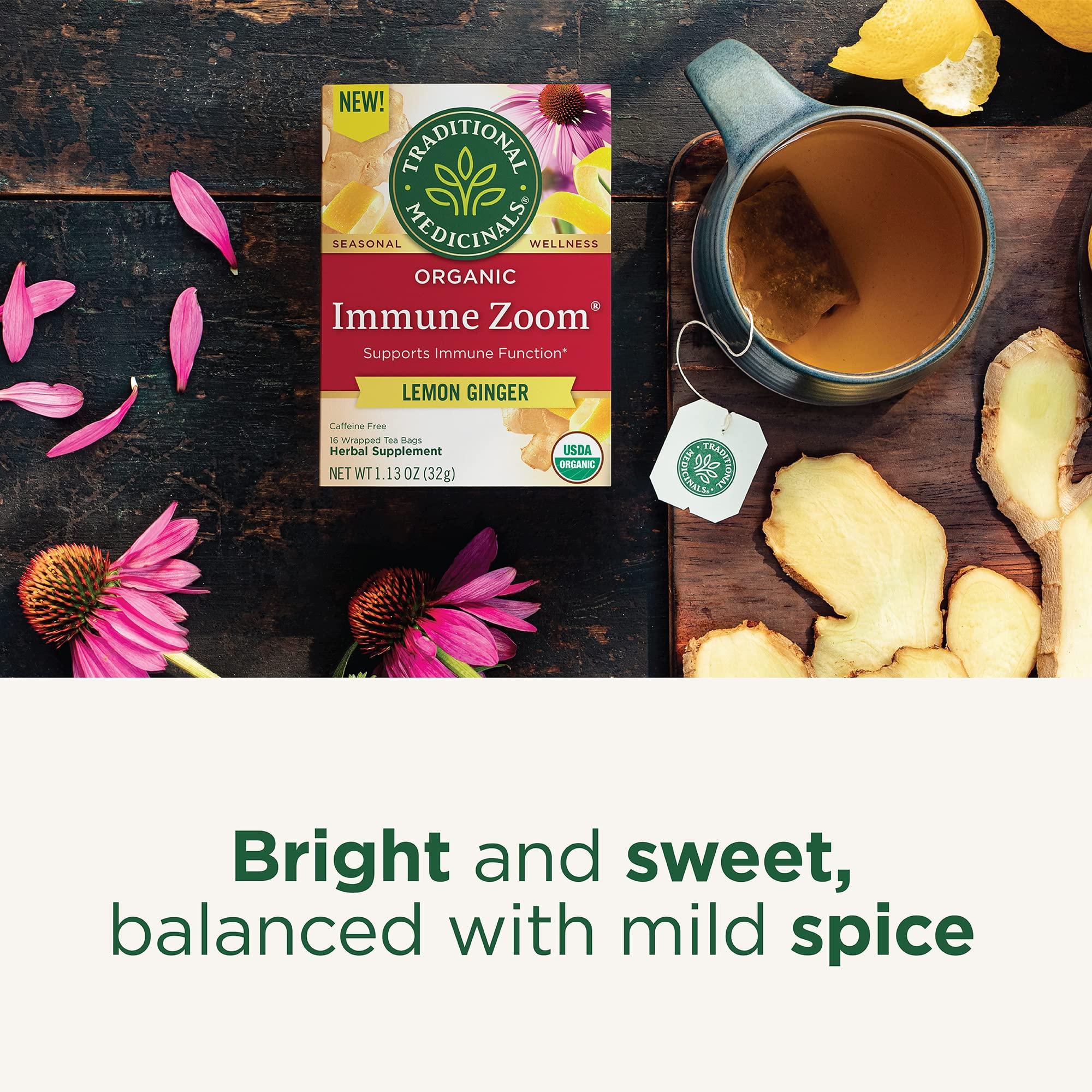 Traditional Medicinals Traditional Medicinals Organic Immune Zoom Lemon Ginger, Supports Immune Function, (Pack of 6) - 96 Tea Bags Total
