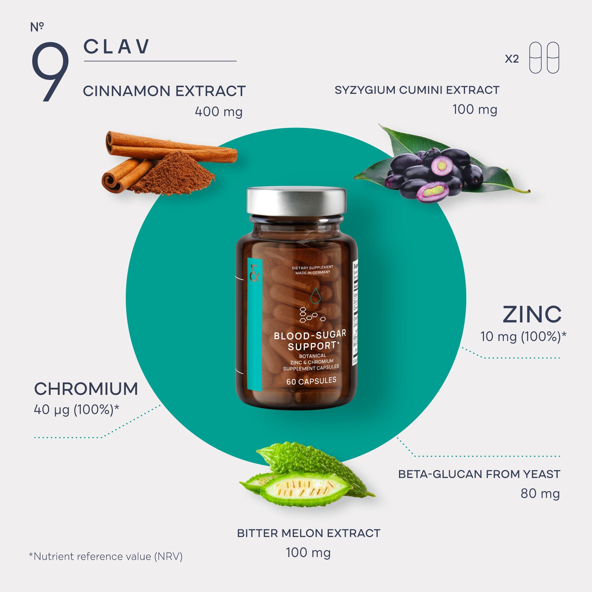 CLAV CLAV N9 - Cinnamon Extract + Bitter Melon Capsules with Syzygium cumini, Beta Glucan & Chromium - Vegan - 60 Count