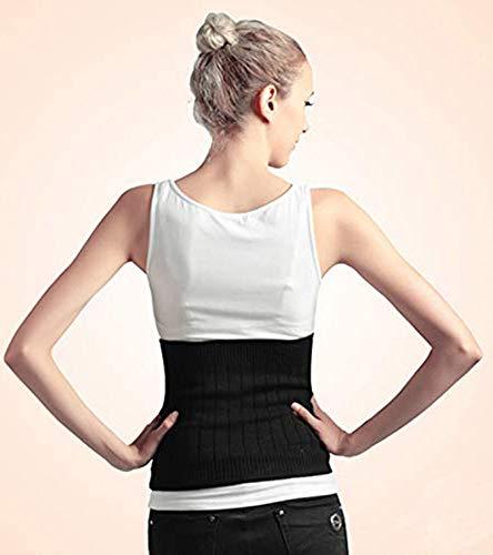 Greenery-GRE Soft Warm Knit Compression Waistband Back Brace Lumbar Support Wrap Slim Waist Trimmer Kidney Binder Belly Stomach Warmer Belt- Help Pain Relief Surgical Recovery (Black, L: for Waistline 35"-42")