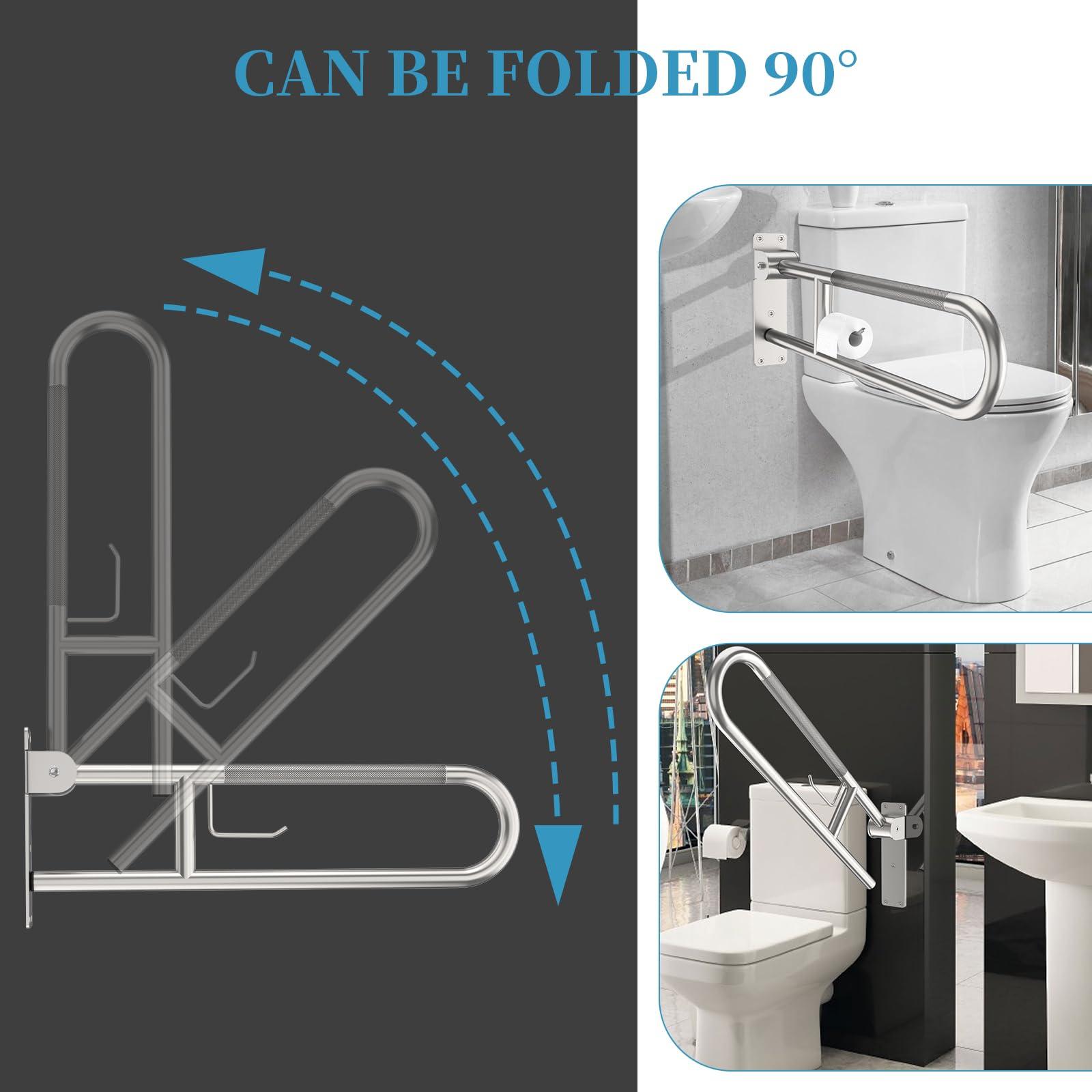 Munzong Toilet Grab Bar 30.3 Inch, Munzong Anti-Slip Handicap Grab Bars with Paper Holder, Flip-Up Bathroom Toilet Safety Rails, Stainless Steel Knurled Support handrails for Seniors Elderly Disabled Pregnant