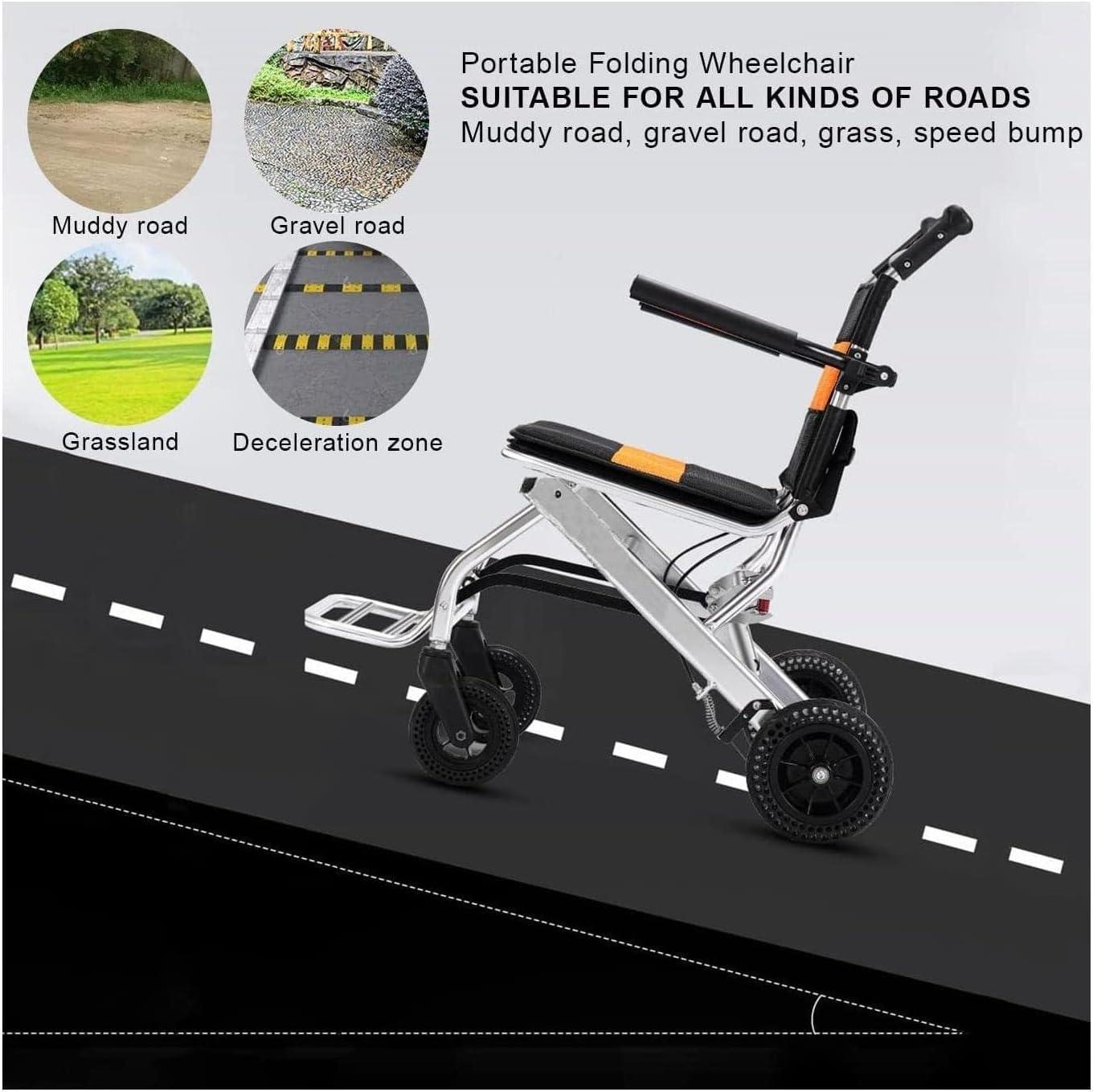 EliteBloom Wheelchair Lightweight Transport Wheelchair Folding Portable Boarding Travelling Wheelchair W/Hand Brake Outdoor Travel Aluminum Transit Chair for Seniors Transit Chair,