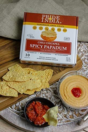Pride Of India Pride Of India - Spicy Chickpea Masala Papadum Lentil Crisp, Pack of 6 - 10 count Box (3.53oz - 100gm) - Instant Popping Chips, Gluten-Free Crackers, Healthy Indian Snacks