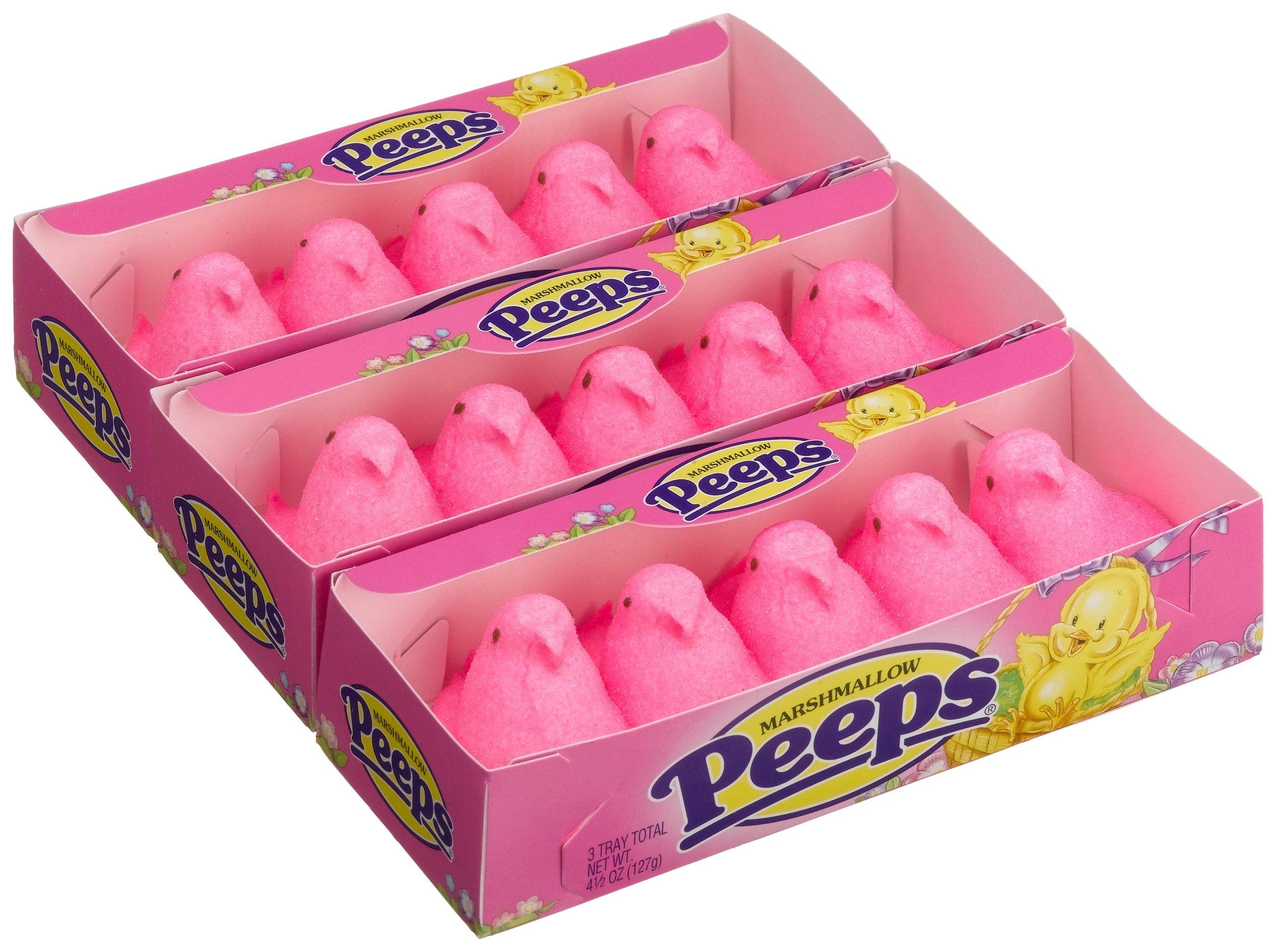 Peeps Marshmallow Peeps Pink Chicks, 4.5-Ounce, 15-Count Boxes (Pack of 6)