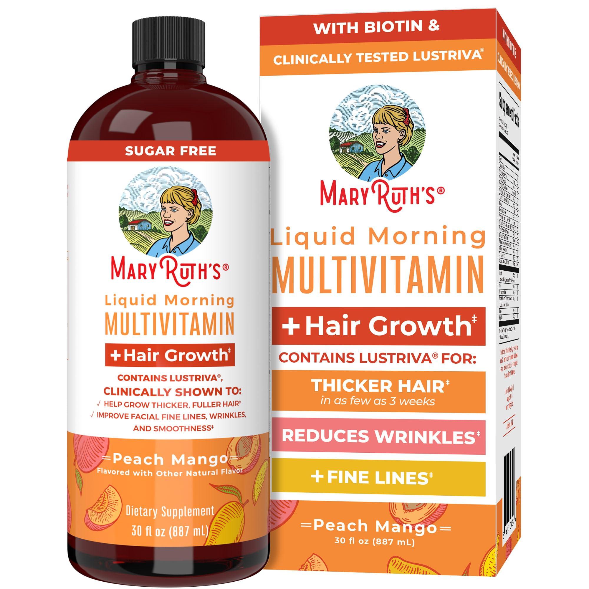 MaryRuth Organics MaryRuth Organics Liquid Multivitamin + Lustriva Hair Growth for Women| Biotin 10000mcg | Vitamin B & D | Clinically Tested for Thicker Hair, Wrinkles, Fine Lines, Skin Care | Ages 18+ | 30 Fl Oz