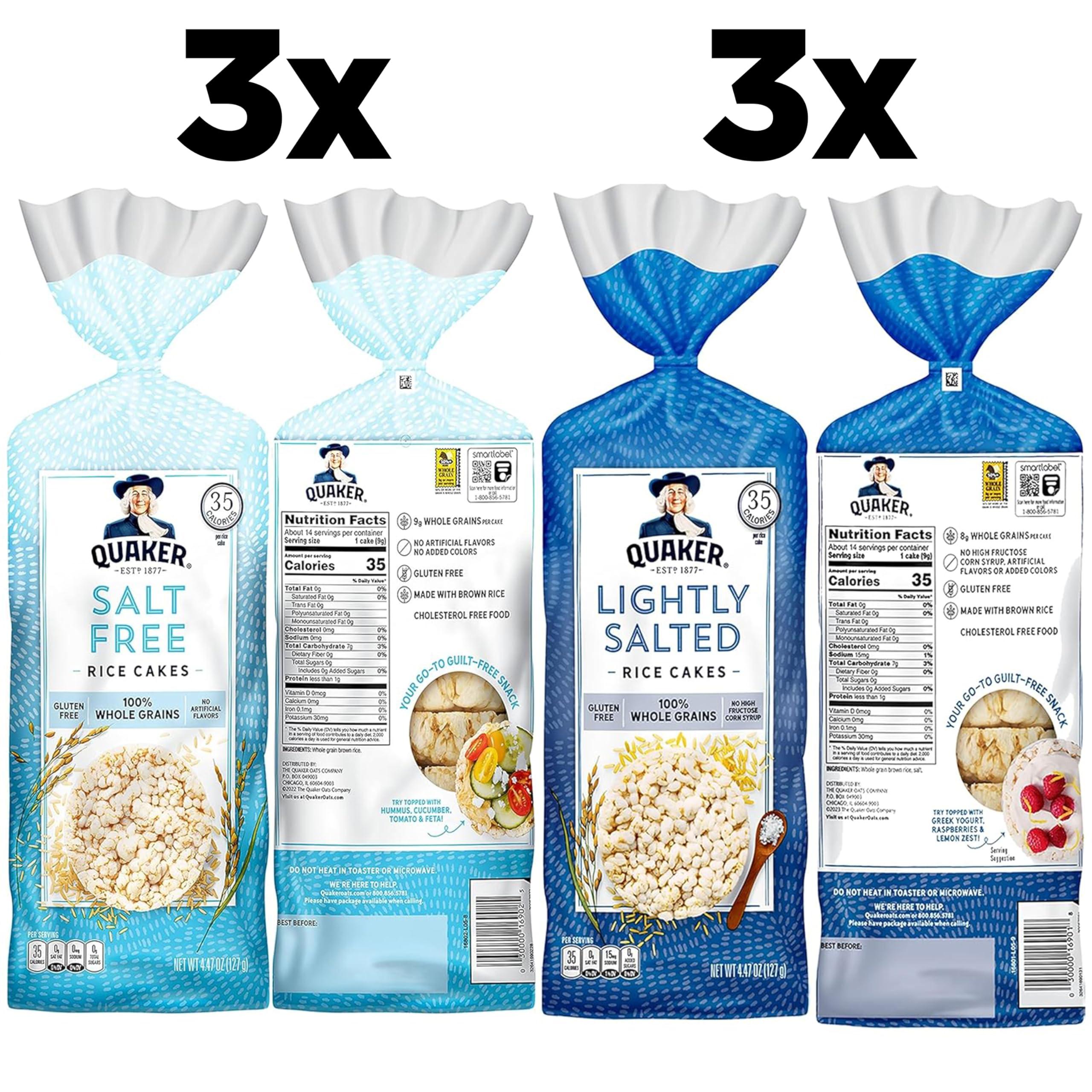 Quaker Quaker Large Rice Cakes, Gluten Free, Lightly Salted + Salt Free Variety Pack, 4.47 Ounce (Pack of 6)