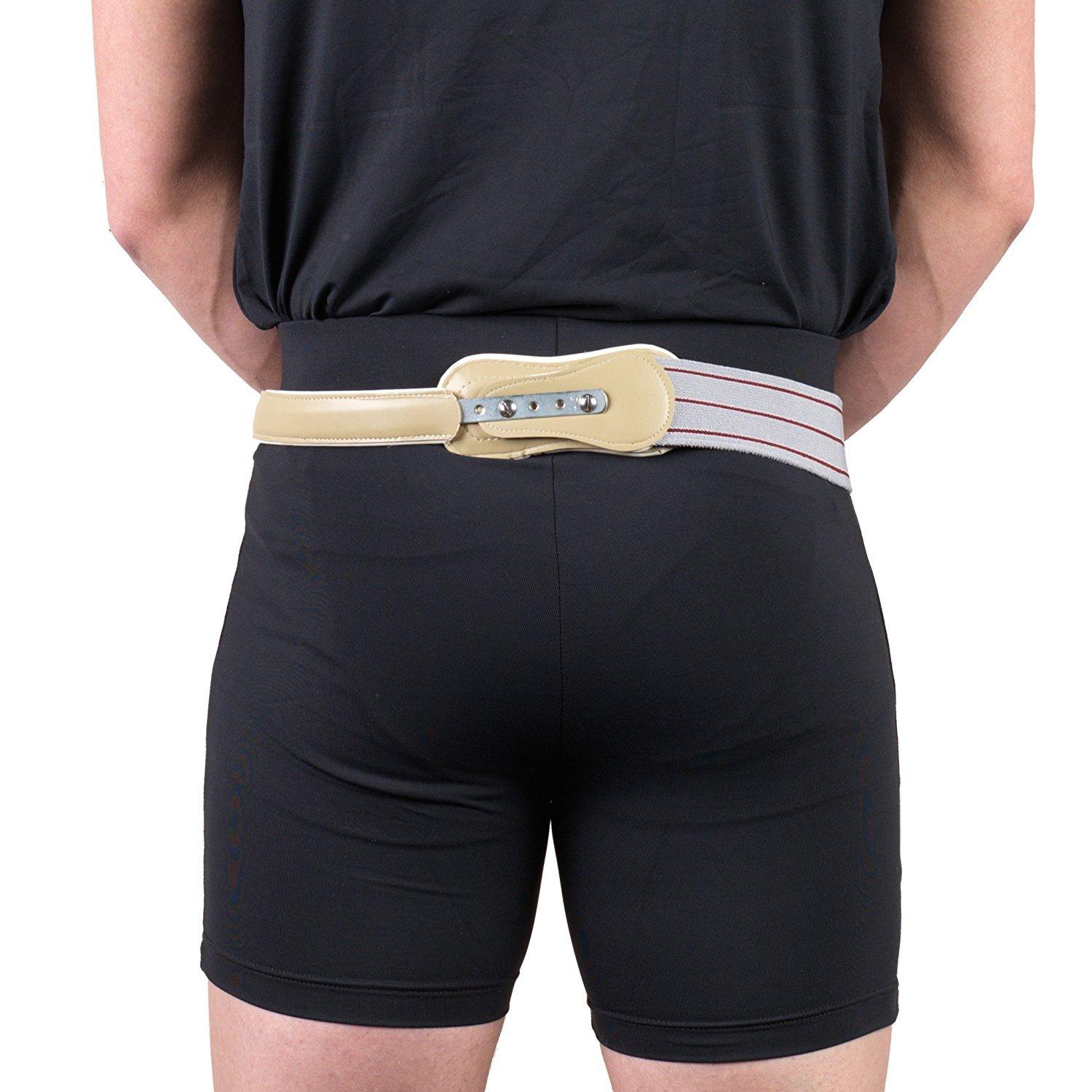Truform Hernia Truss, Single Spring, Scrotal Pad Compression, Leather, Buckle, 32 inch Hip (Right)
