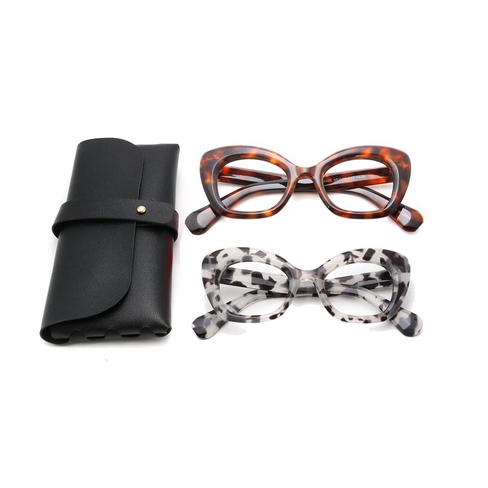 HoouMoou HoouMoou Oversized Cat Eye Reading Glasses for Women Stylish Designer Cateye Readers Funky Blue Light Blocking Glasses(Tortoise + Grey Tortoise, 1.0, x)