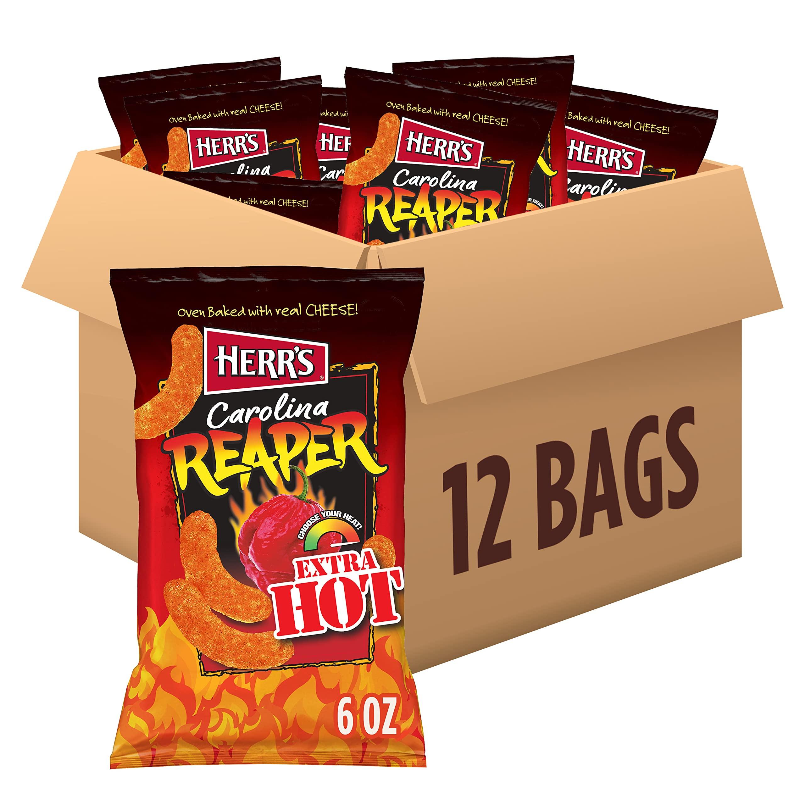 HERR'S Herr’s Cheese Curls, Carolina Reaper Flavor, Gluten Free Snacks, 6oz Bag (12 Count)