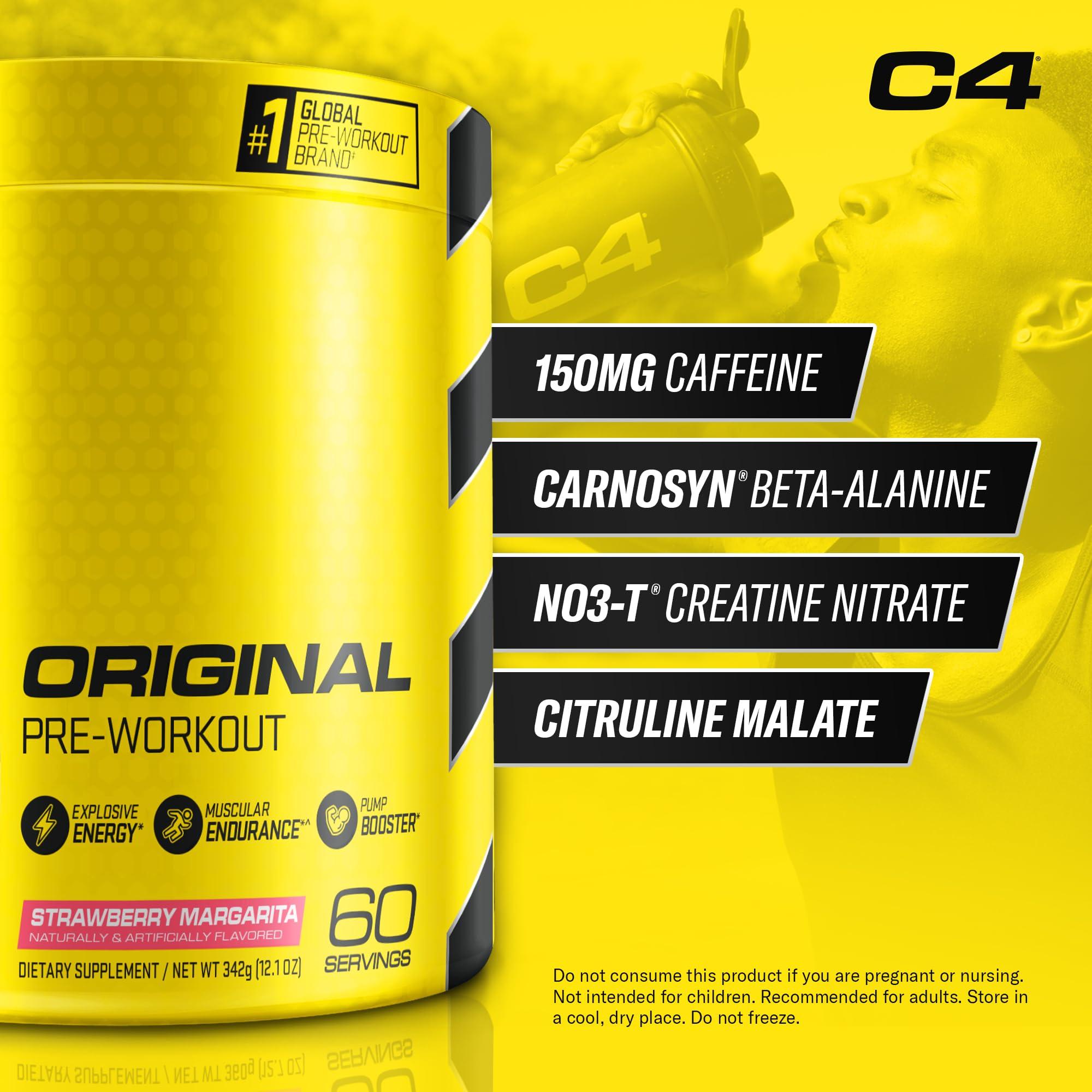 Cellucor Cellucor C4 Original Pre Workout Powder Strawberry Margarita | Vitamin C for Immune Support | Sugar Free Preworkout Energy for Men & Women | 150mg Caffeine + Beta Alanine + Creatine | 60 Servings