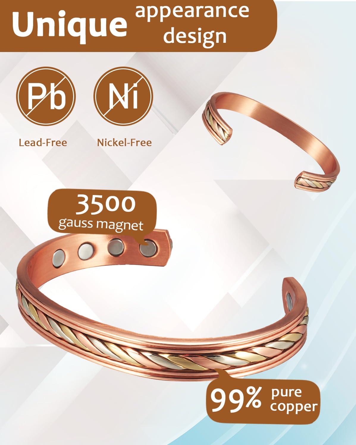 MagVIVACE MagVIVACE Women Copper Magnetic Bracelet for Arthritis, Pure Copper Jewelry, Lymph Detox Bracelets with 3500 Gauss Magnet(1009)